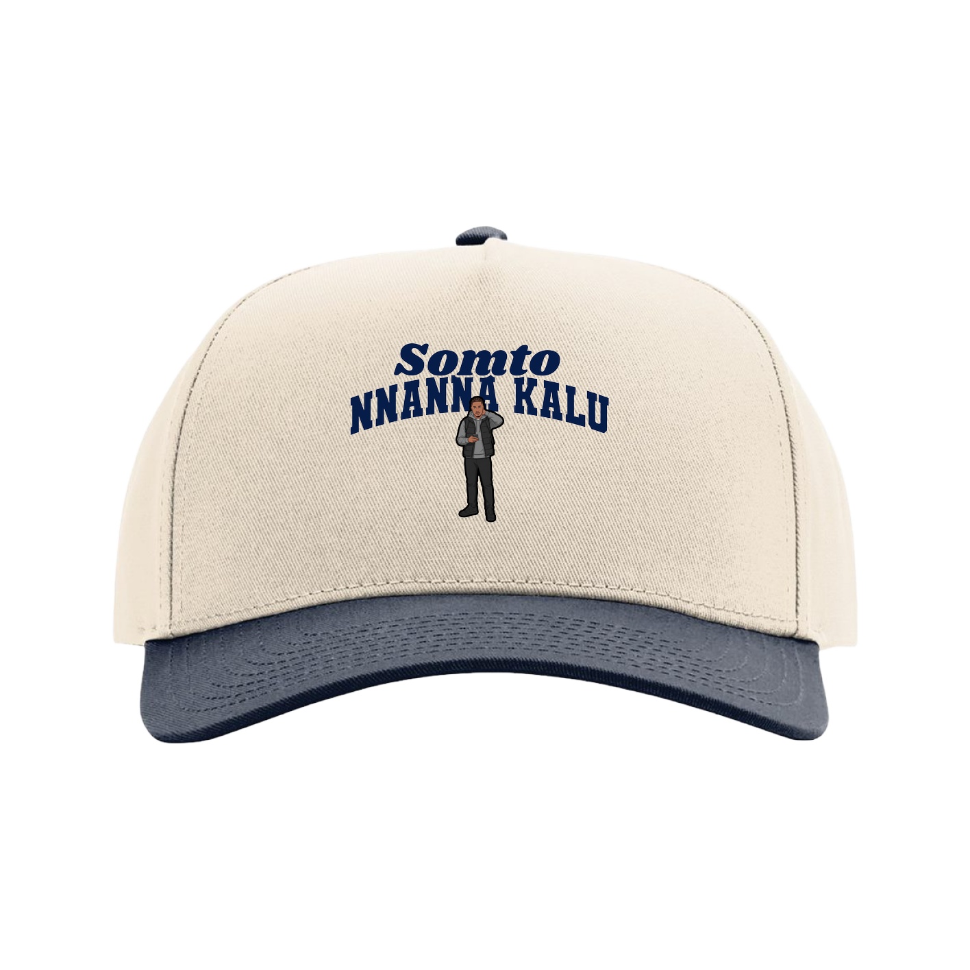 Full Fabric Five-Panel Champ Cap — Signature Arch in Cream/Navy