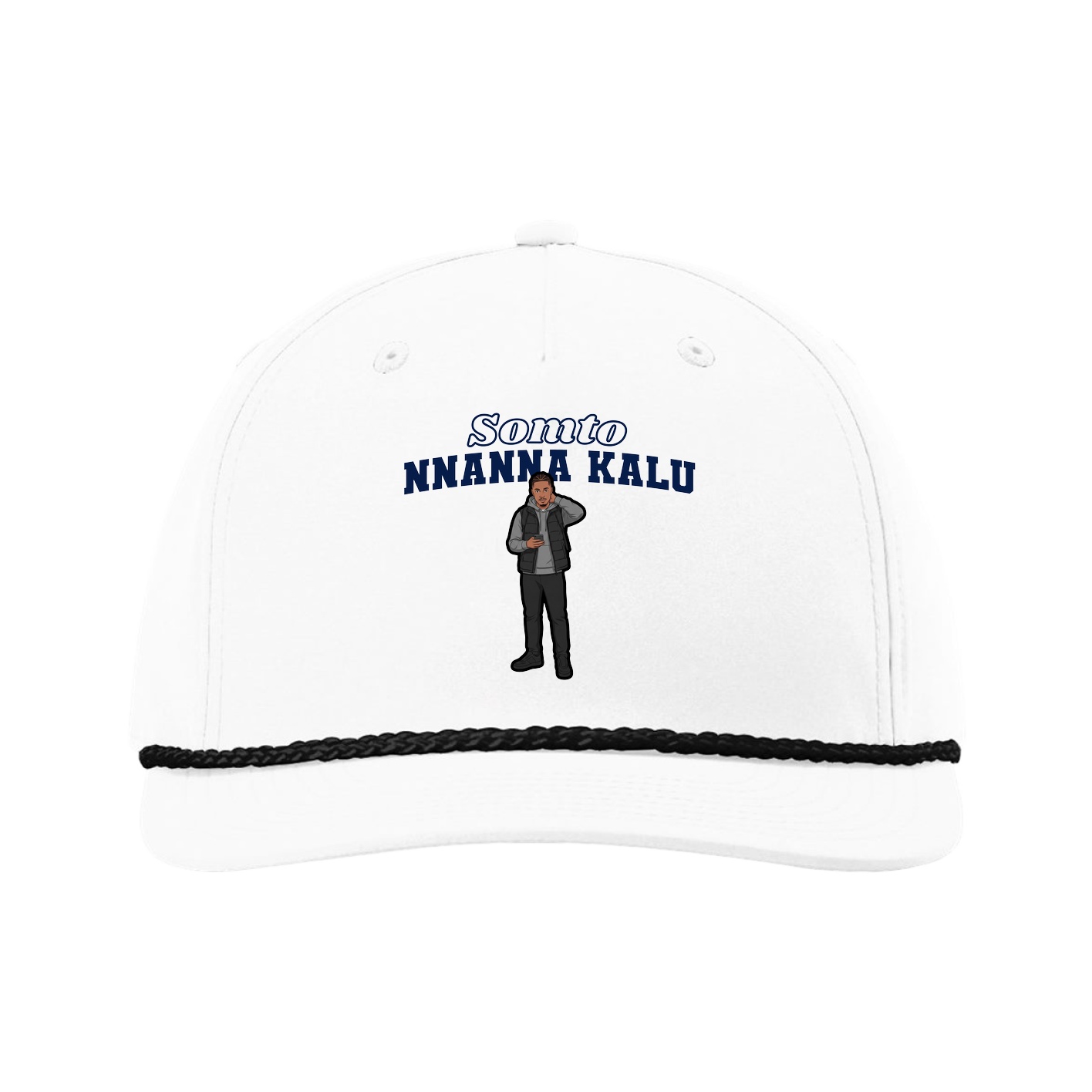 Five-Panel Classic Rope Cap — Name Arch in White