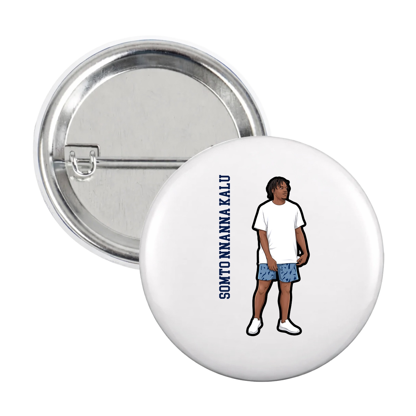 Game Day Button — Name Vertical in White
