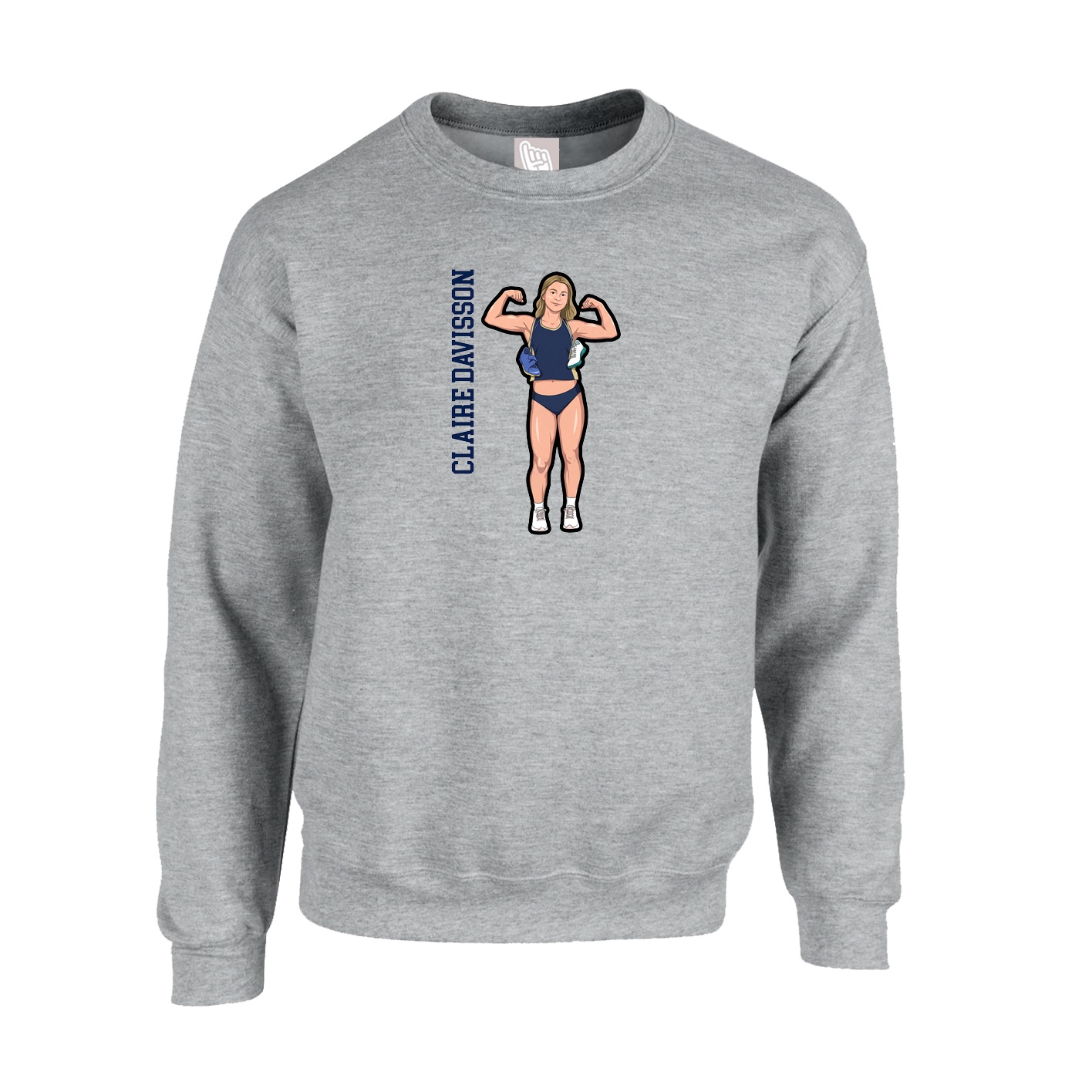 Fleece Crew — Name Vertical in Grey