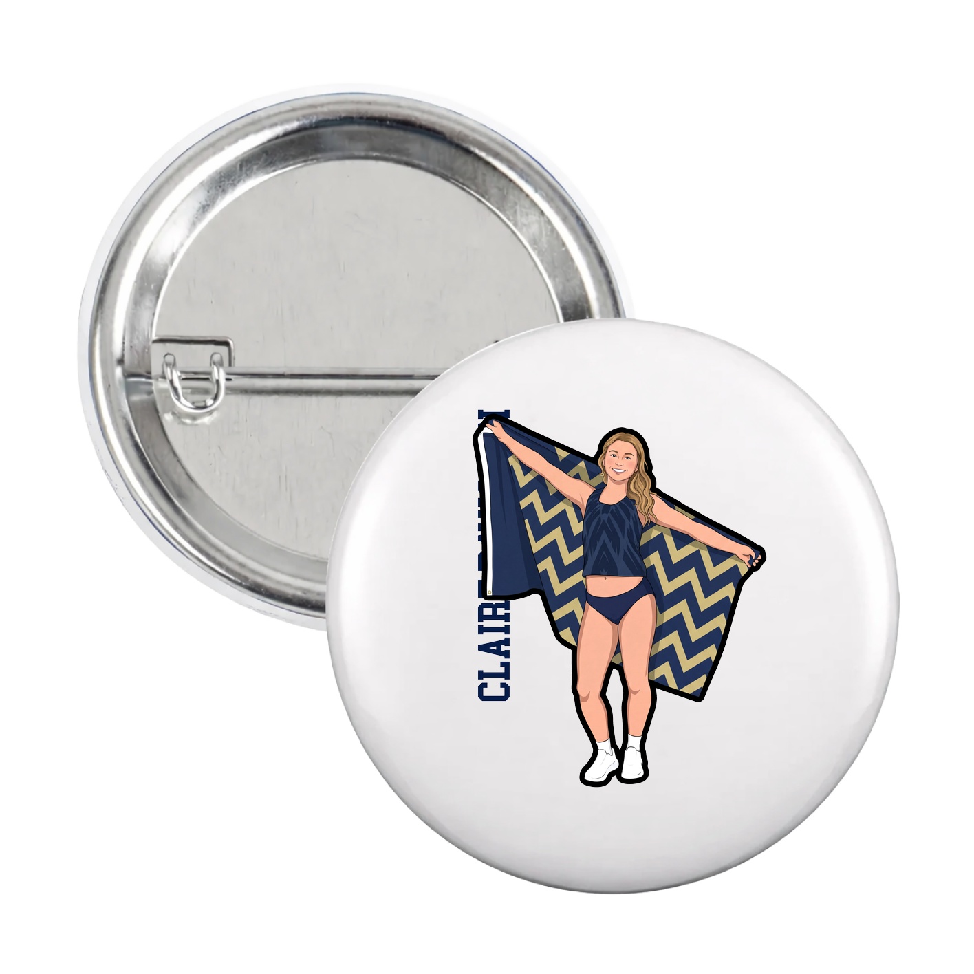 Game Day Button — Name Vertical in White