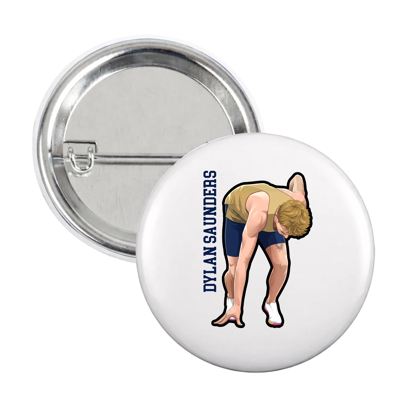 Game Day Button — Name Vertical in White