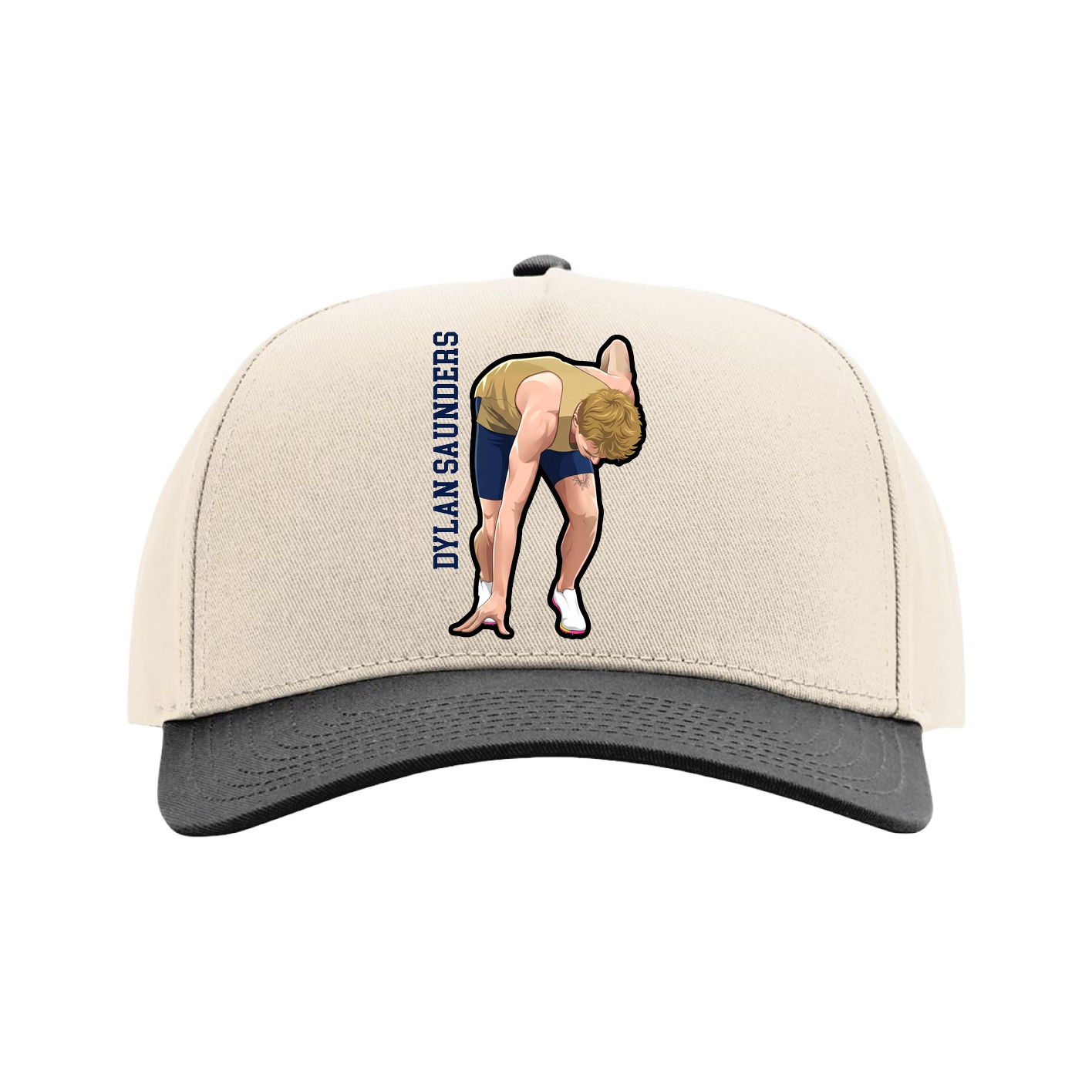 Full Fabric Five-Panel Champ Cap — Name Vertical in Cream/Black