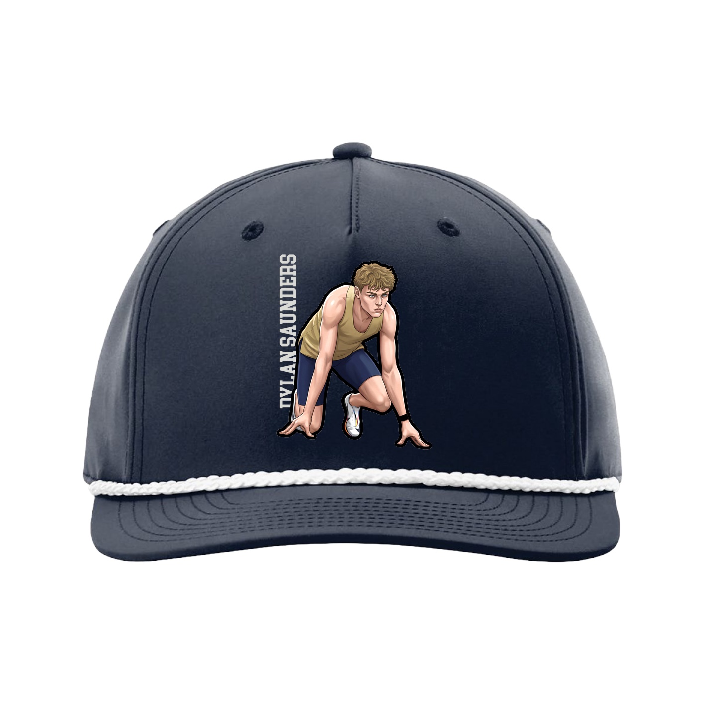 Five-Panel Classic Rope Cap — Name Vertical in Navy