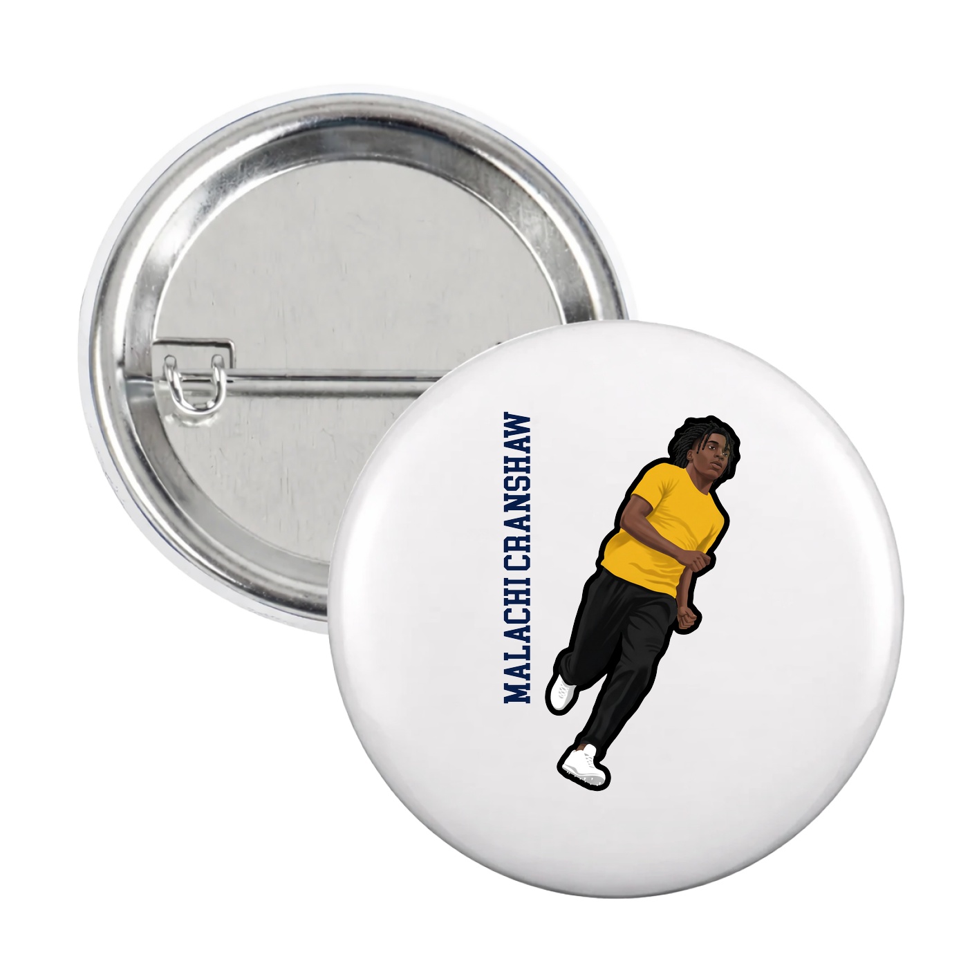 Game Day Button — Name Vertical in White
