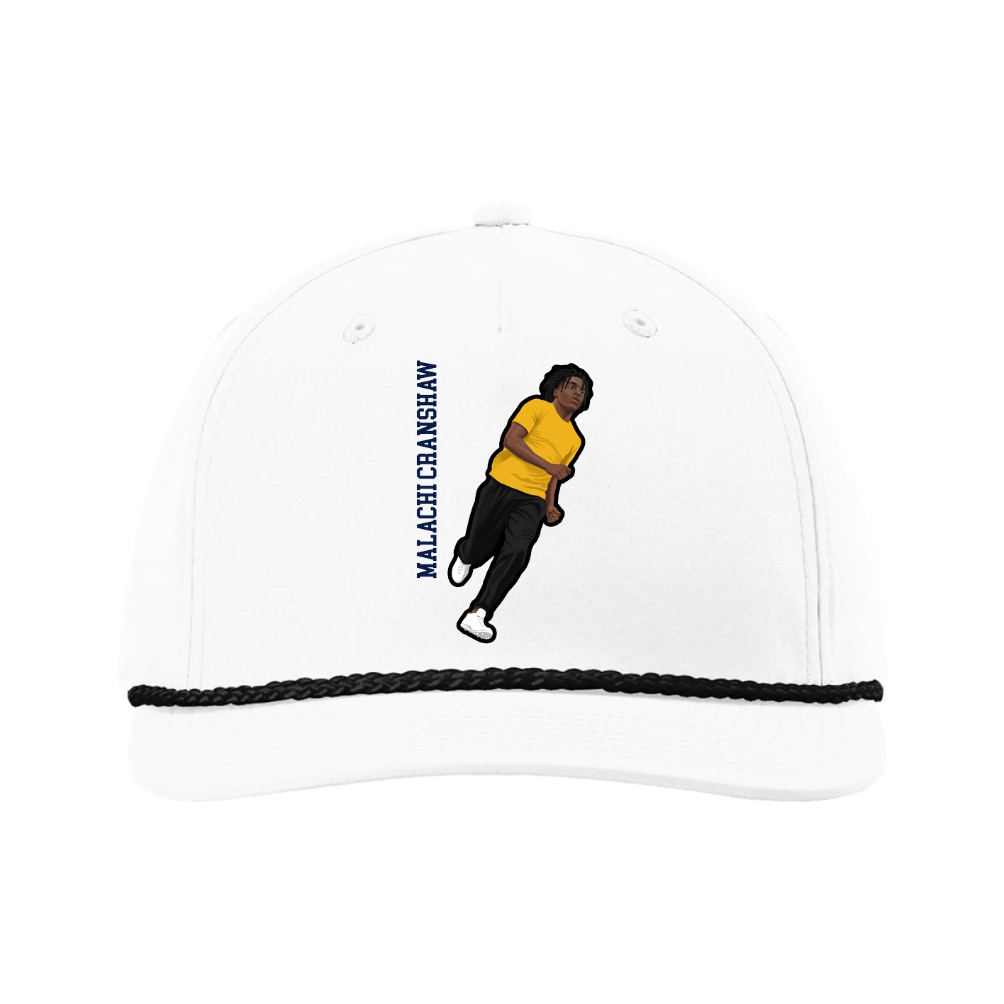 Five-Panel Classic Rope Cap — Name Vertical in White