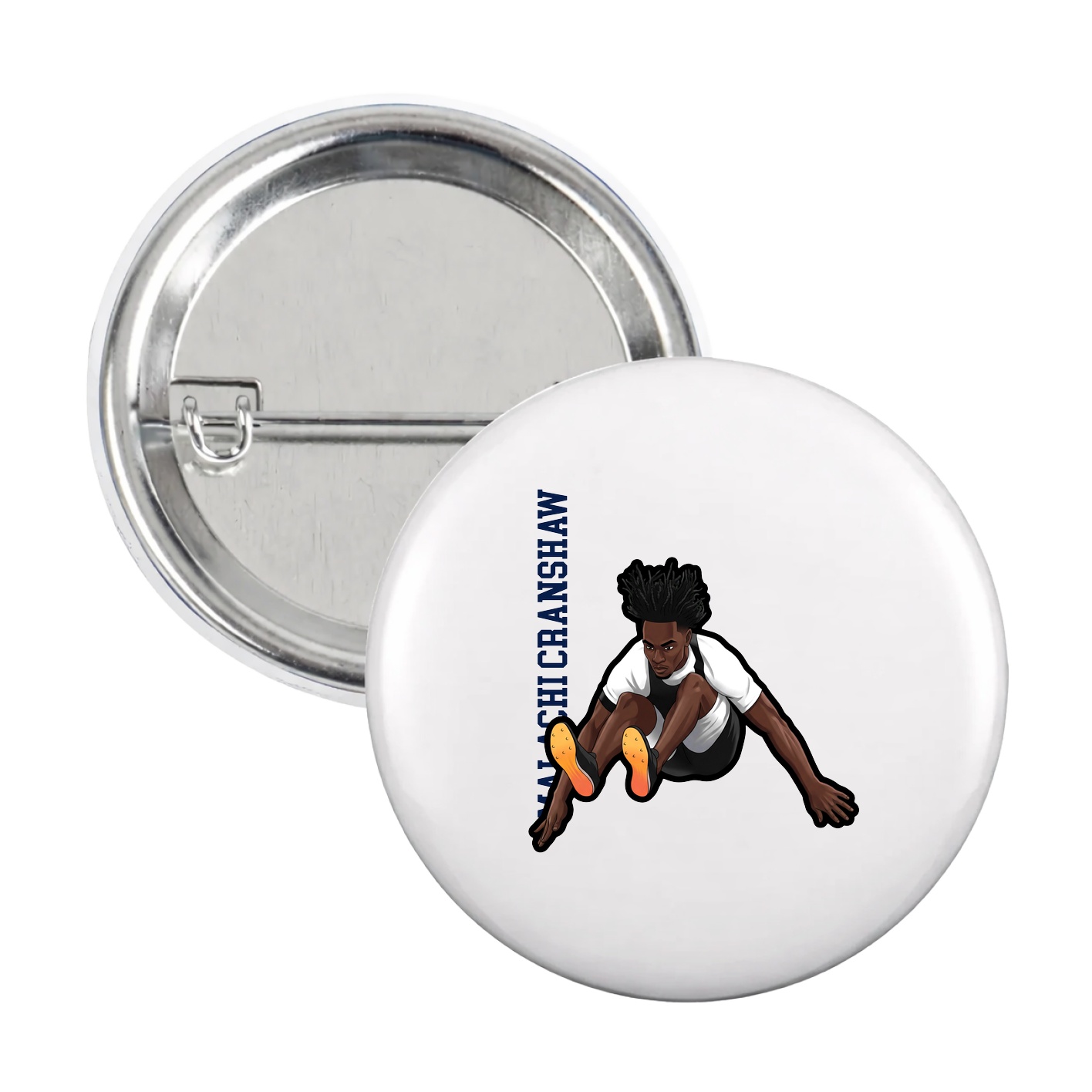 Game Day Button — Name Vertical in White