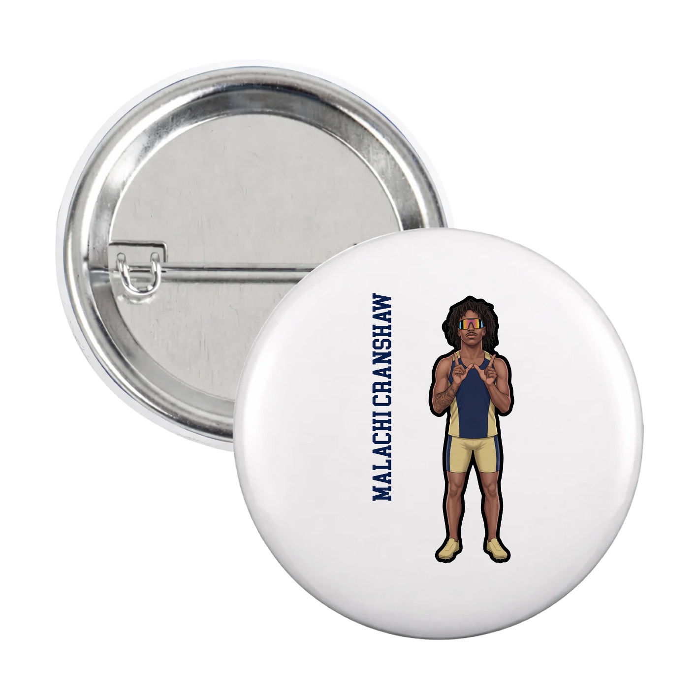 Game Day Button — Name Vertical in White