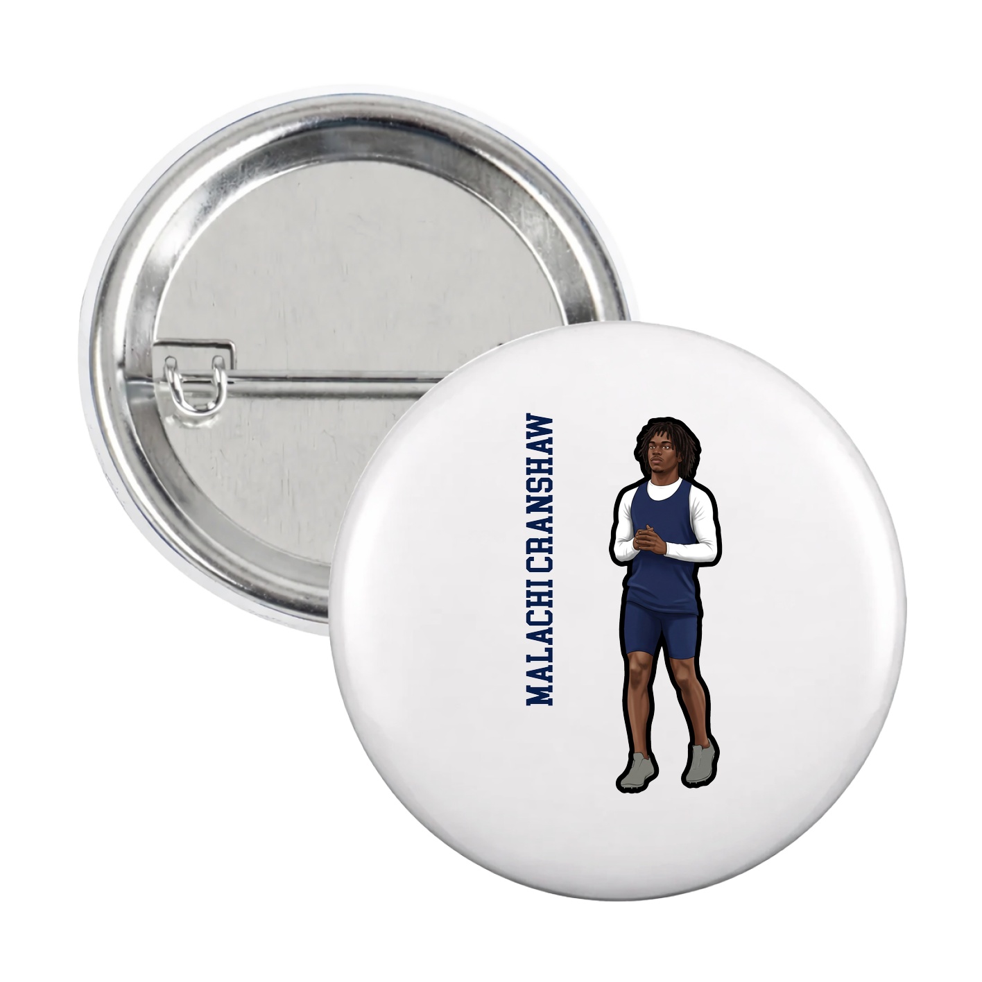 Game Day Button — Name Vertical in White