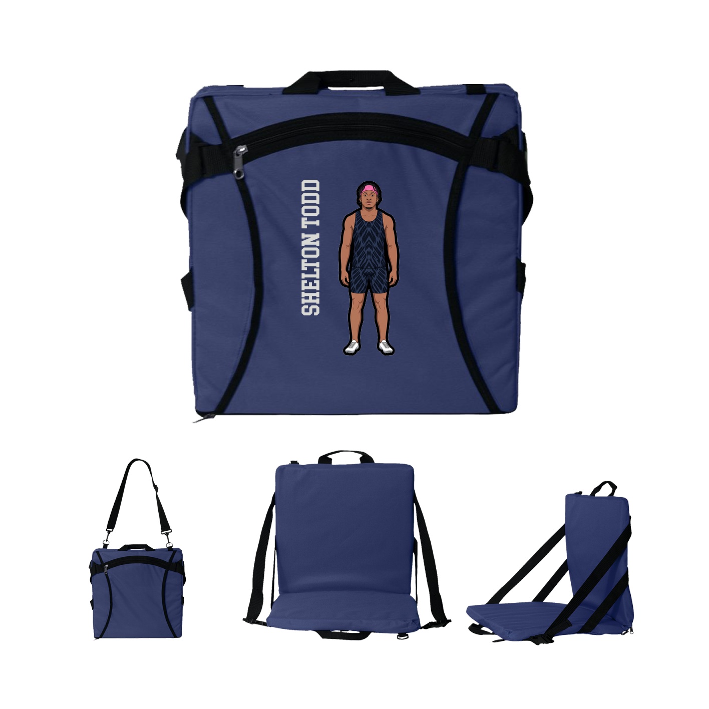 Folding Stadium Seat — Name Vertical in Navy