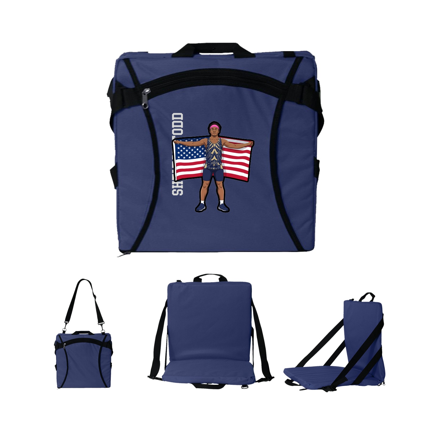 Folding Stadium Seat — Name Vertical in Navy