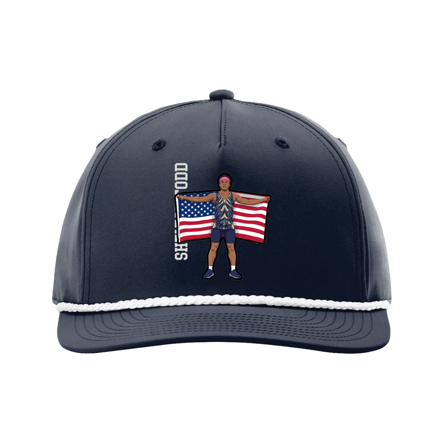 Five-Panel Classic Rope Cap — Name Vertical in Navy