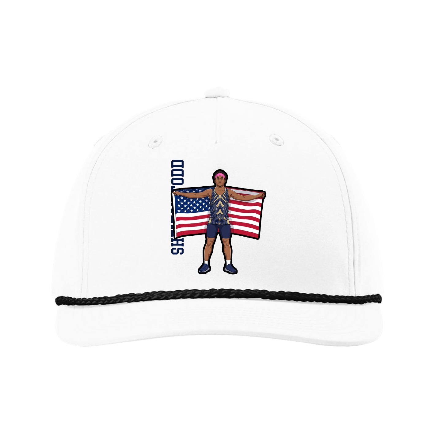 Five-Panel Classic Rope Cap — Name Vertical in White