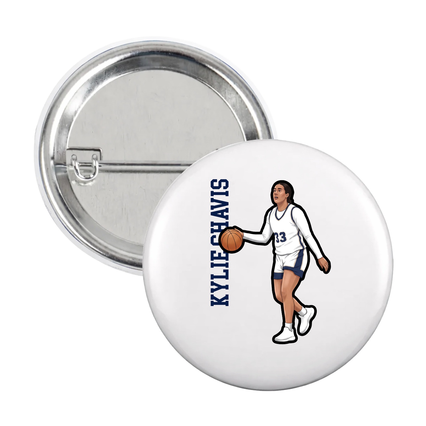Game Day Button — Name Vertical in White