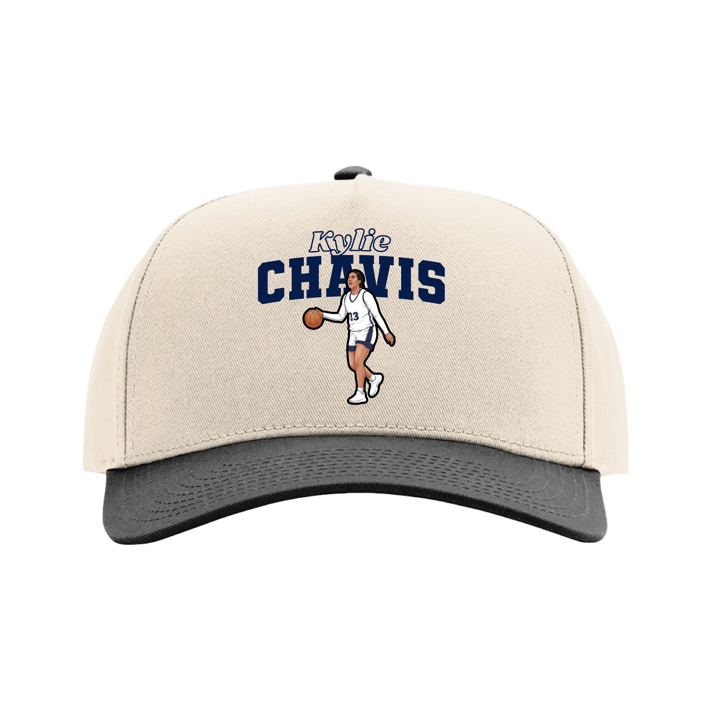 Full Fabric Five-Panel Champ Cap — Name Arch in Cream/Black