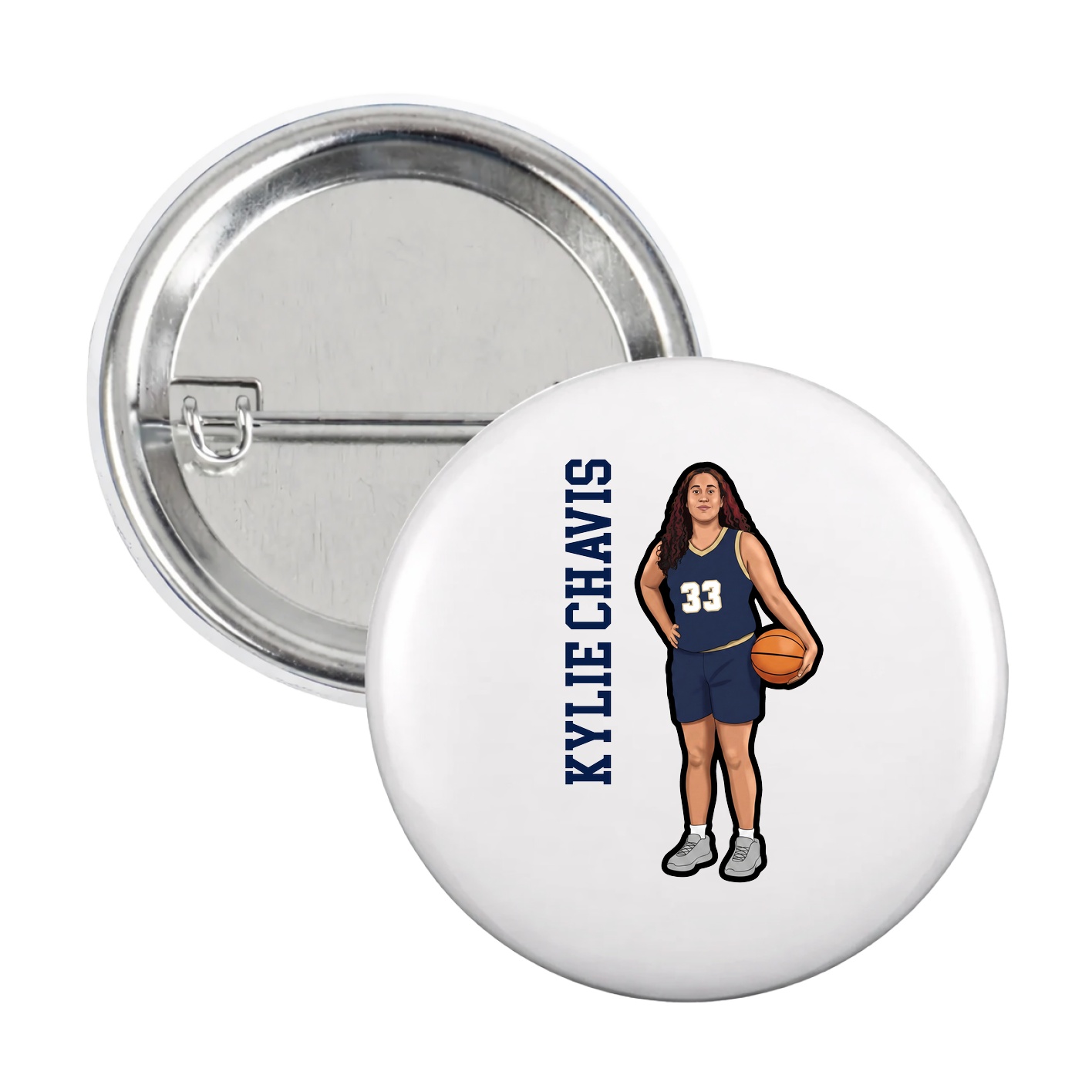 Game Day Button — Name Vertical in White