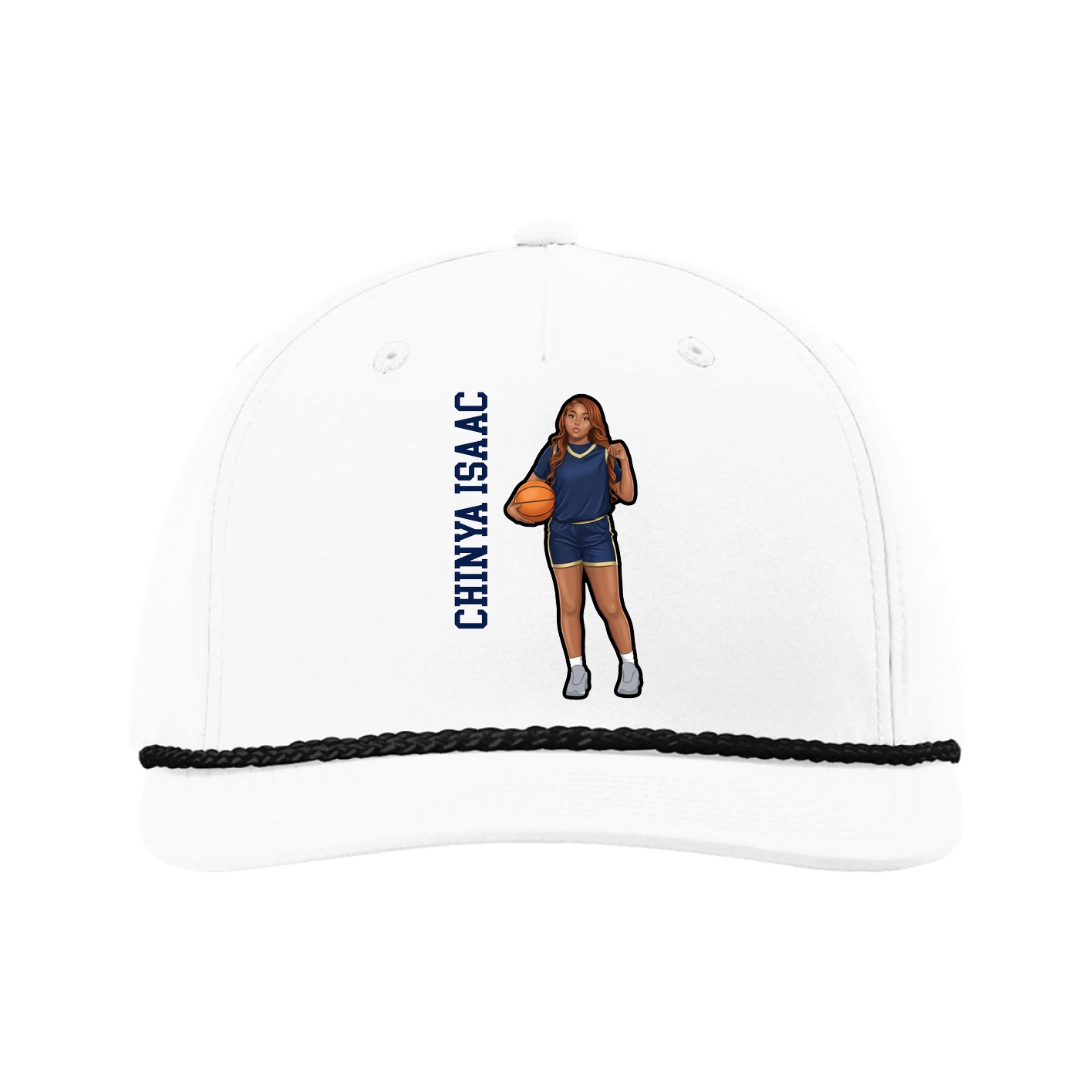 Five-Panel Classic Rope Cap — Name Vertical in White