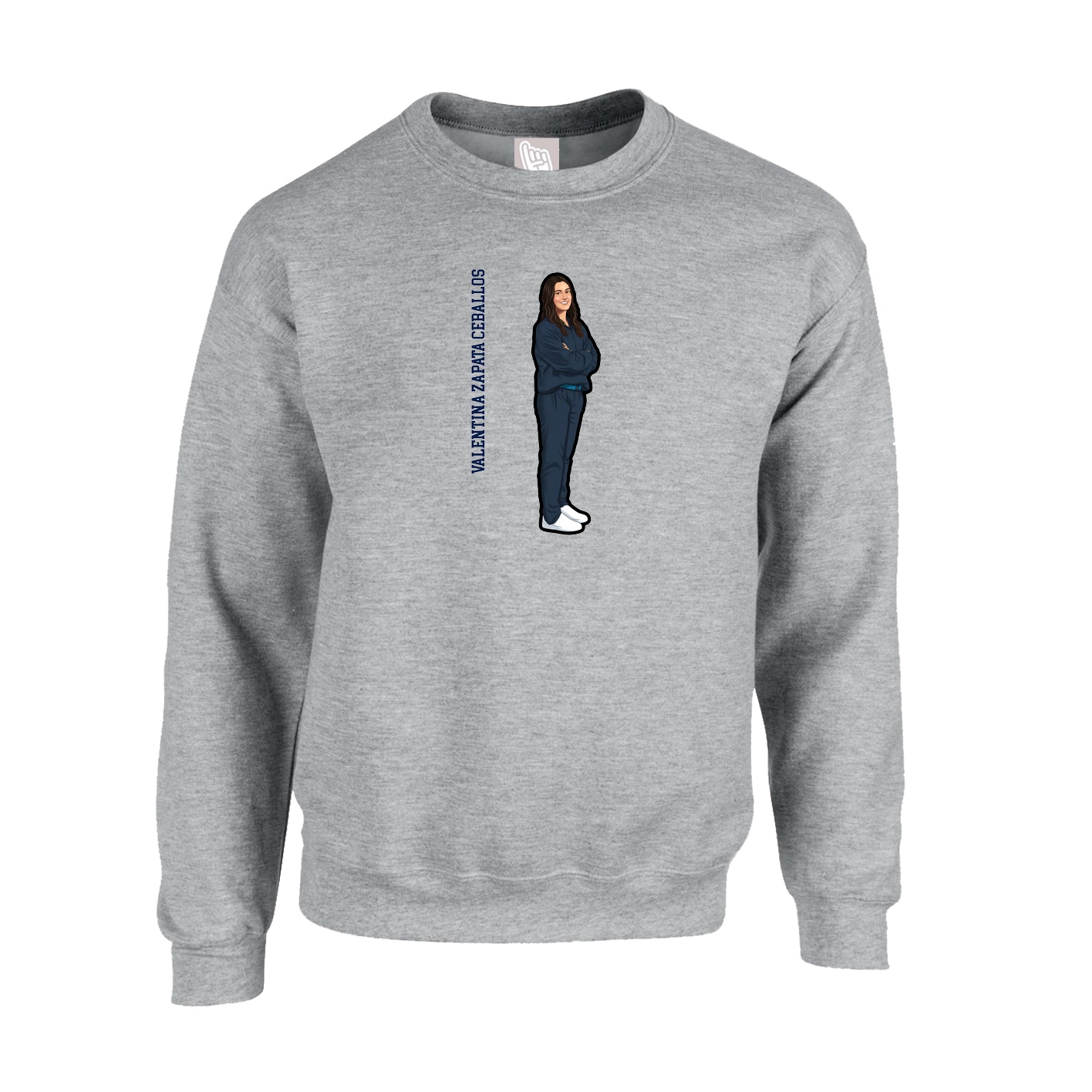 Fleece Crew — Name Vertical in Grey