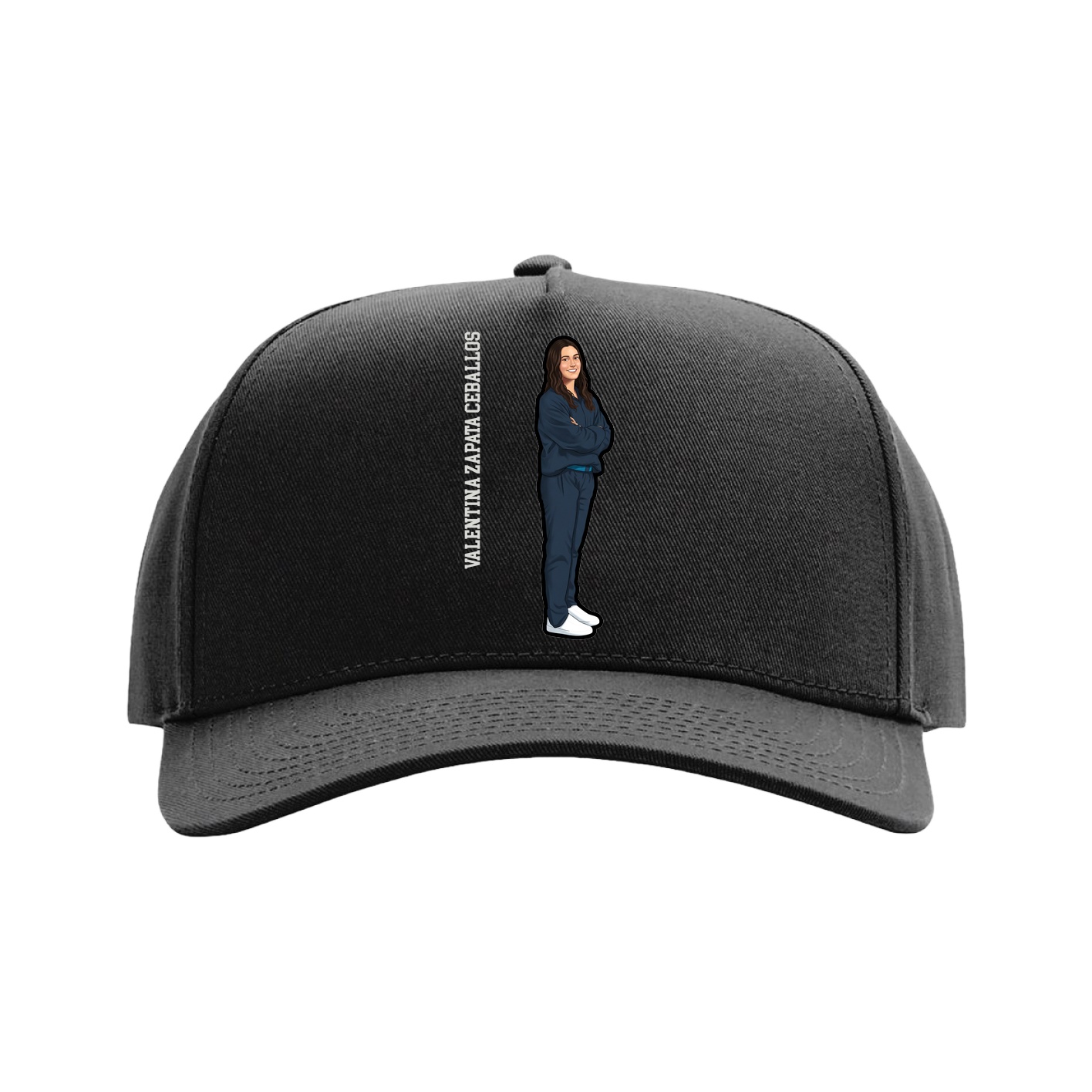 Full Fabric Five-Panel Champ Cap — Name Vertical in Black