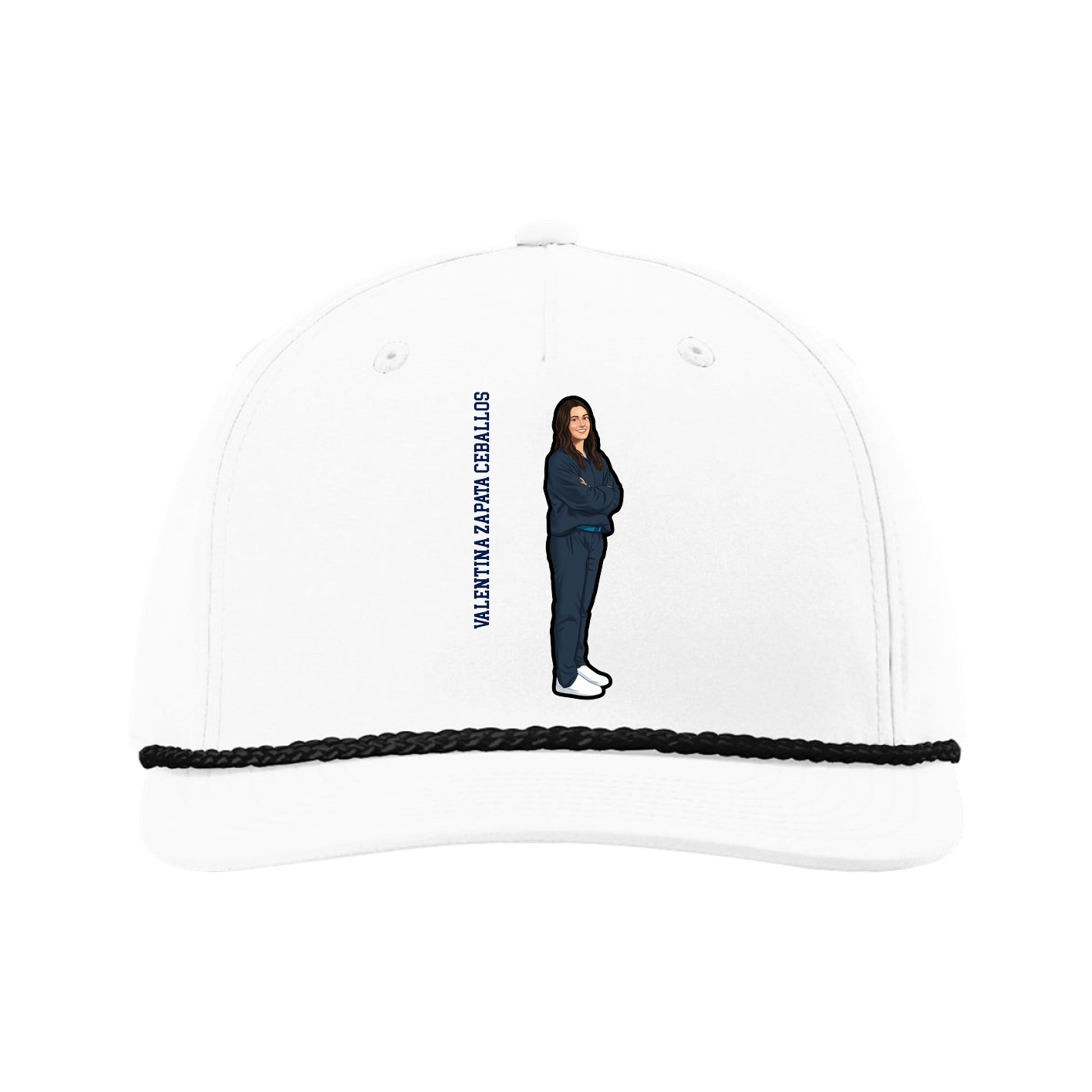 Five-Panel Classic Rope Cap — Name Vertical in White