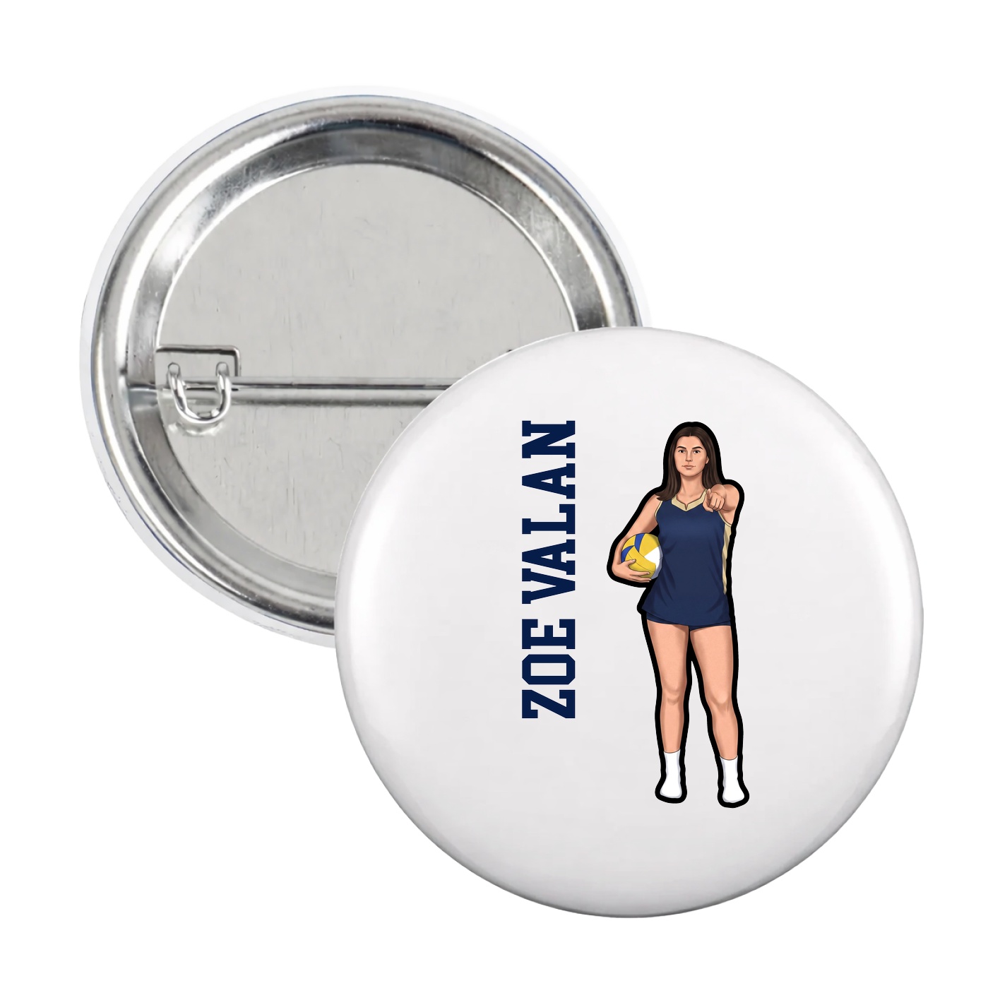 Game Day Button — Name Vertical in White