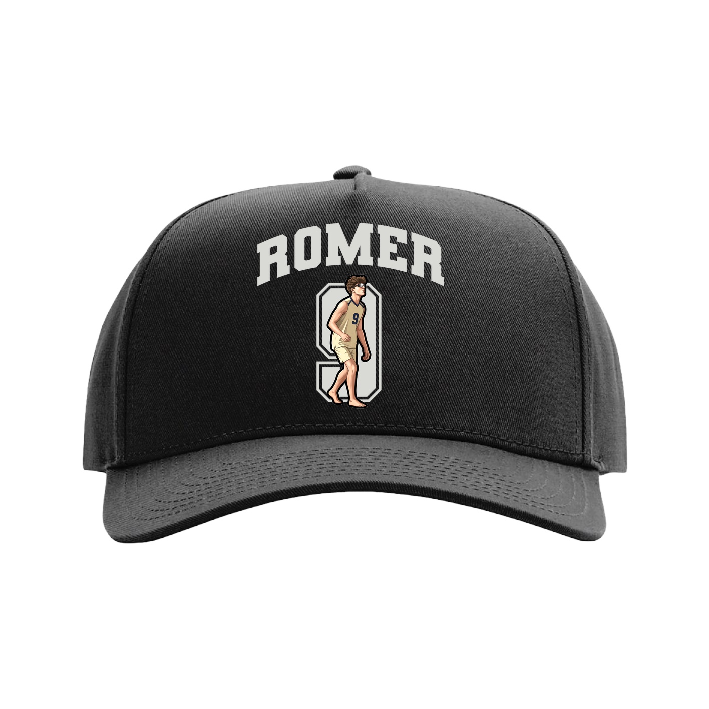 Full Fabric Five-Panel Champ Cap — Number in Black