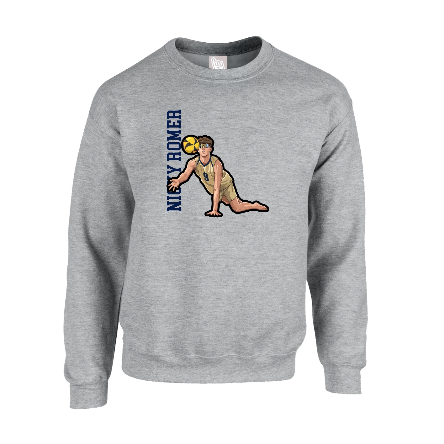Fleece Crew — Name Vertical in Grey