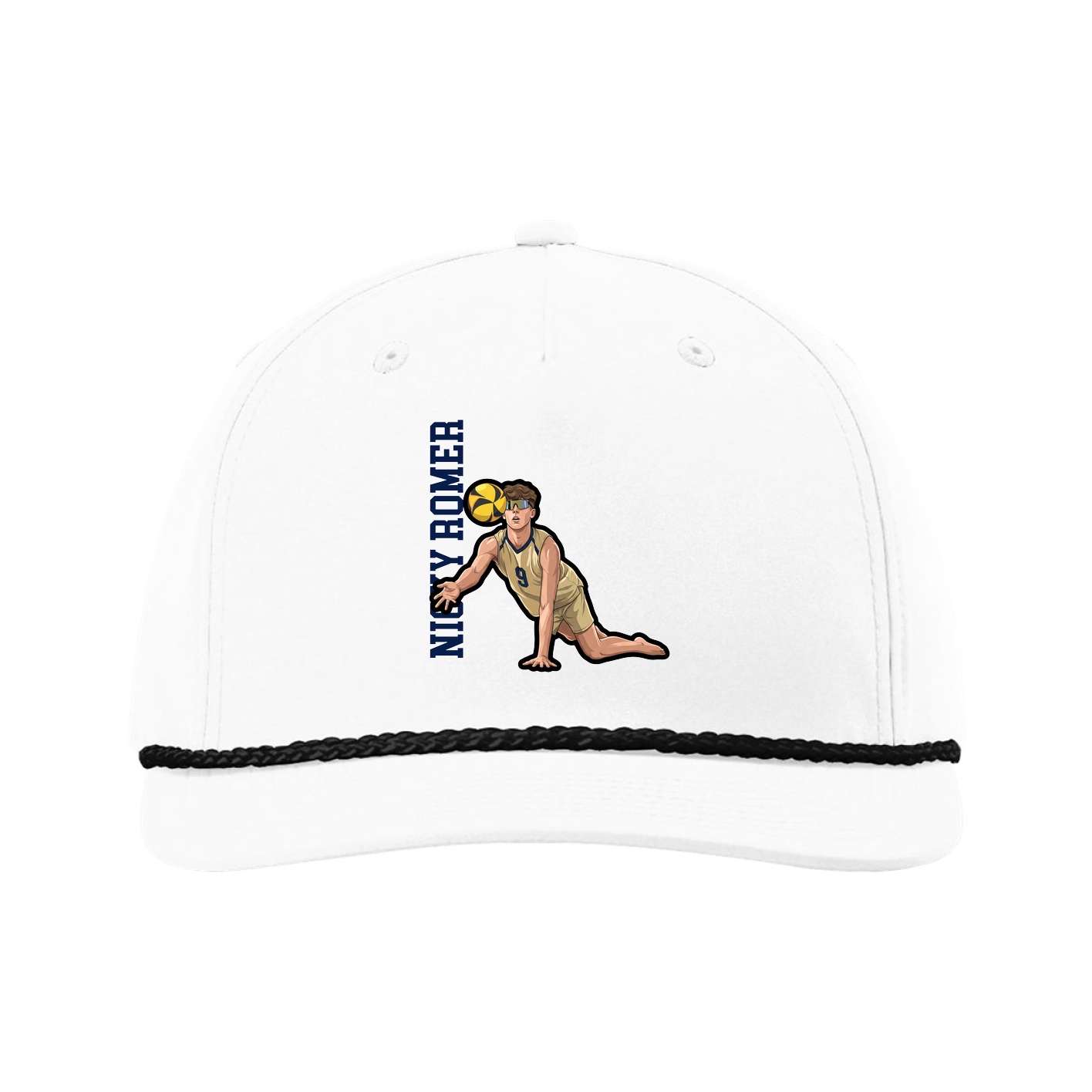 Five-Panel Classic Rope Cap — Name Vertical in White