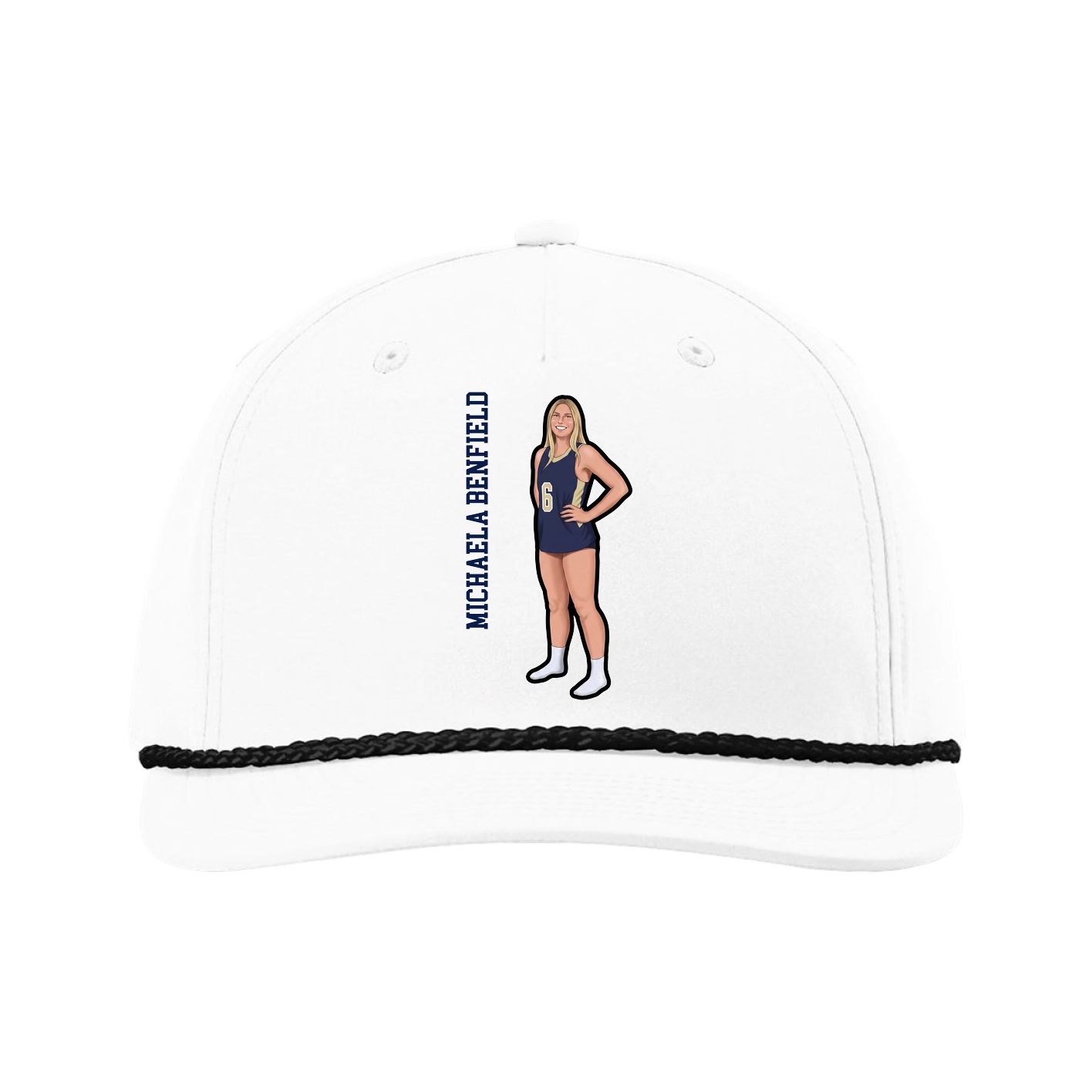 Five-Panel Classic Rope Cap — Name Vertical in White