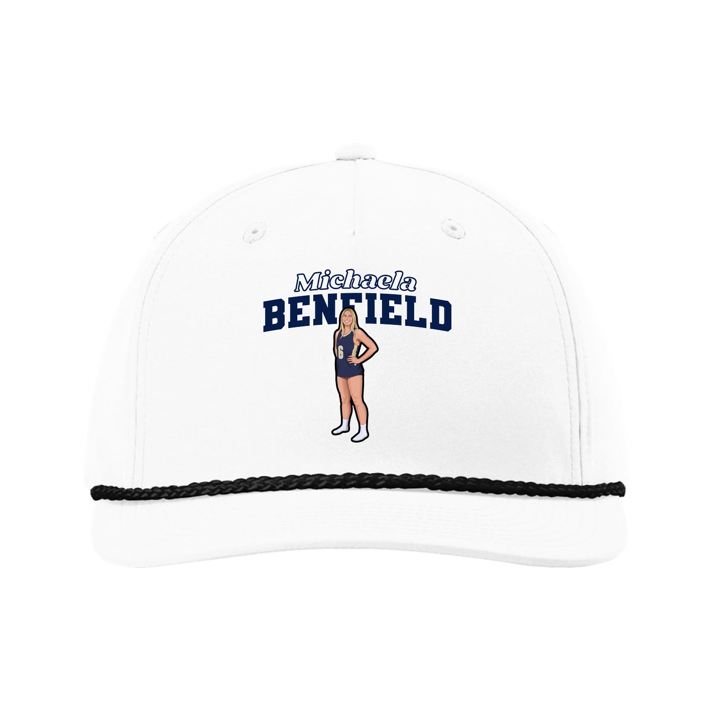 Five-Panel Classic Rope Cap — Name Arch in White