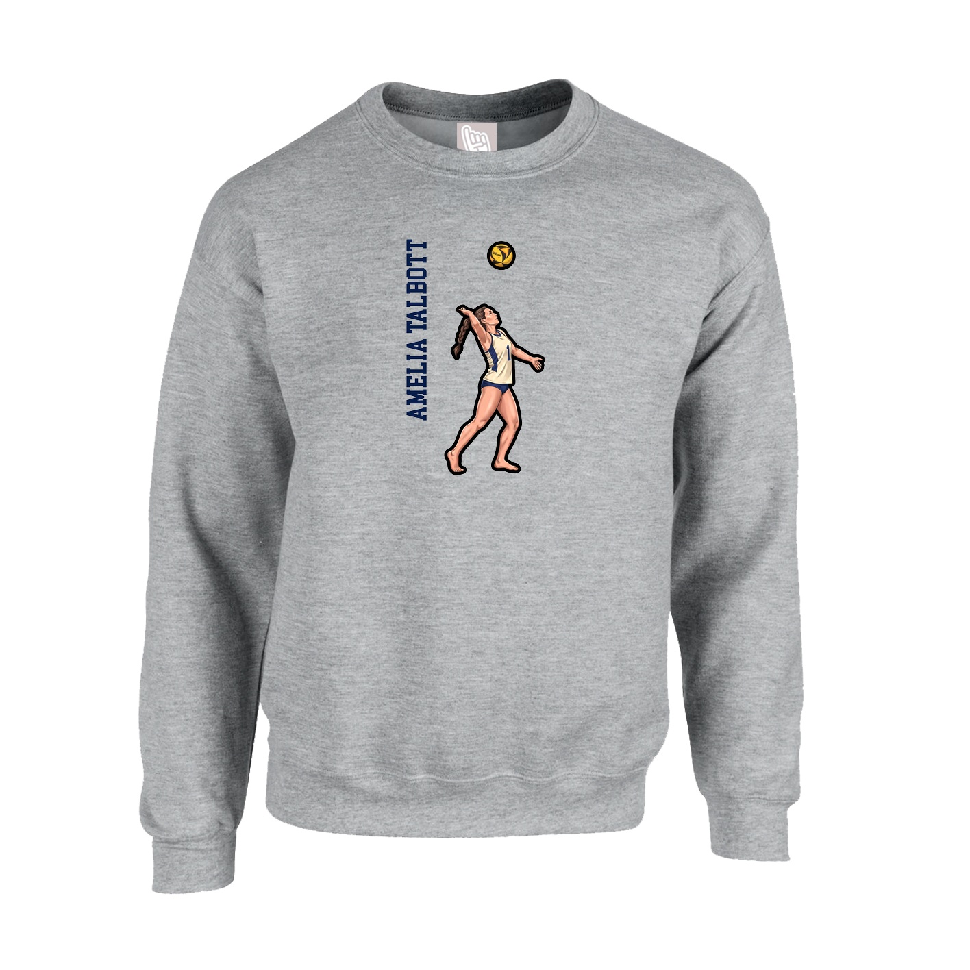 Fleece Crew — Name Vertical in Grey