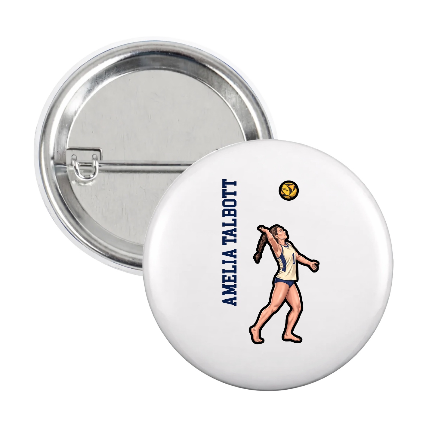 Game Day Button — Name Vertical in White