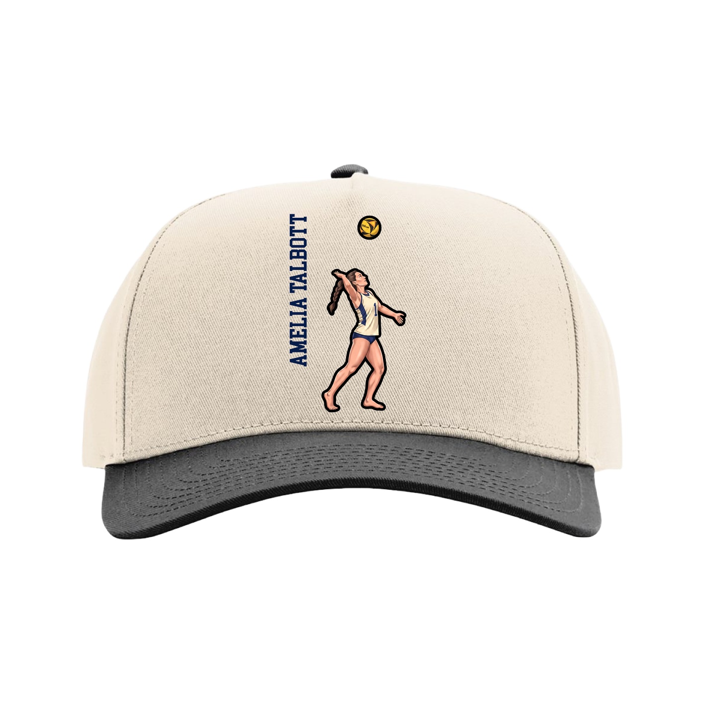 Full Fabric Five-Panel Champ Cap — Name Vertical in Cream/Black