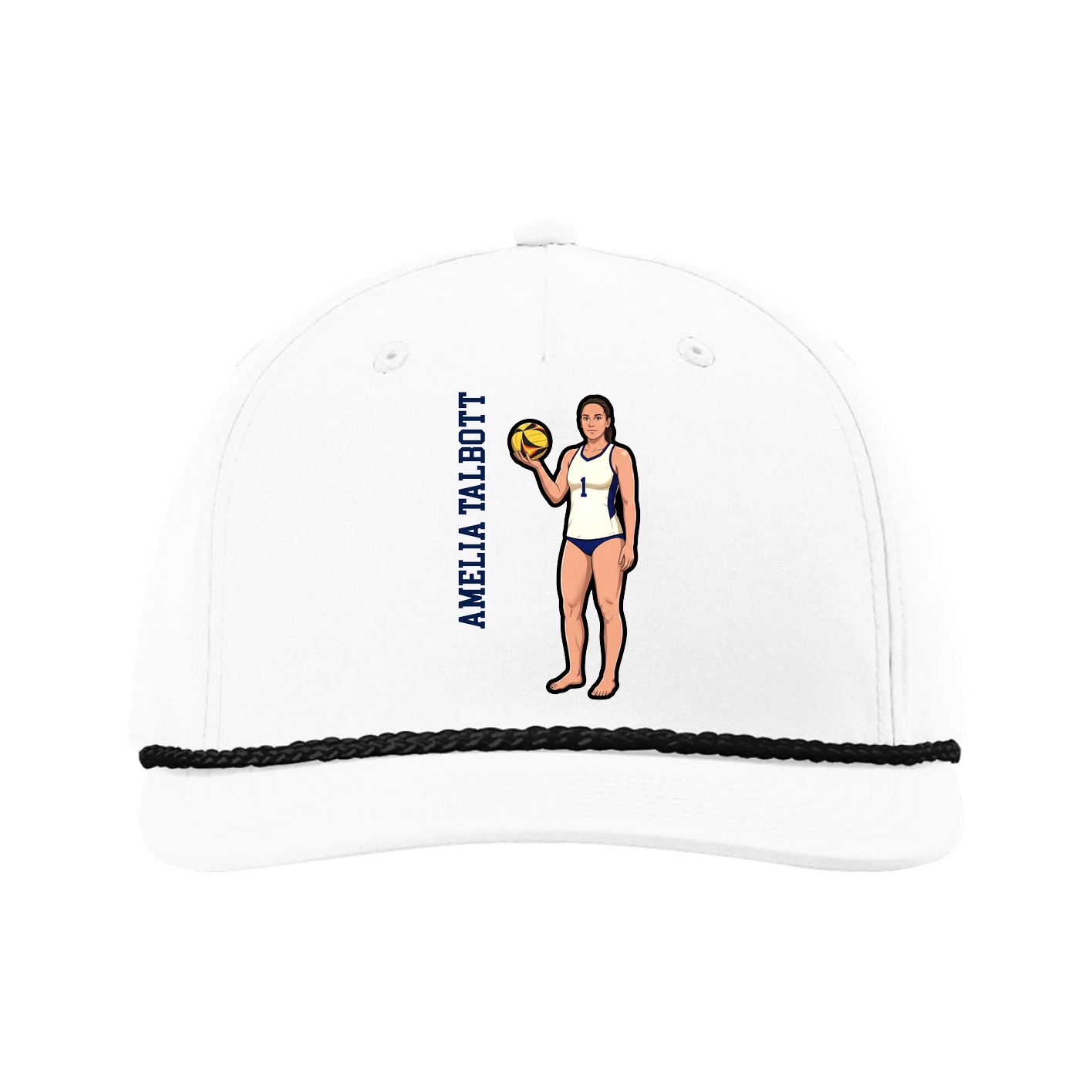Five-Panel Classic Rope Cap — Name Vertical in White