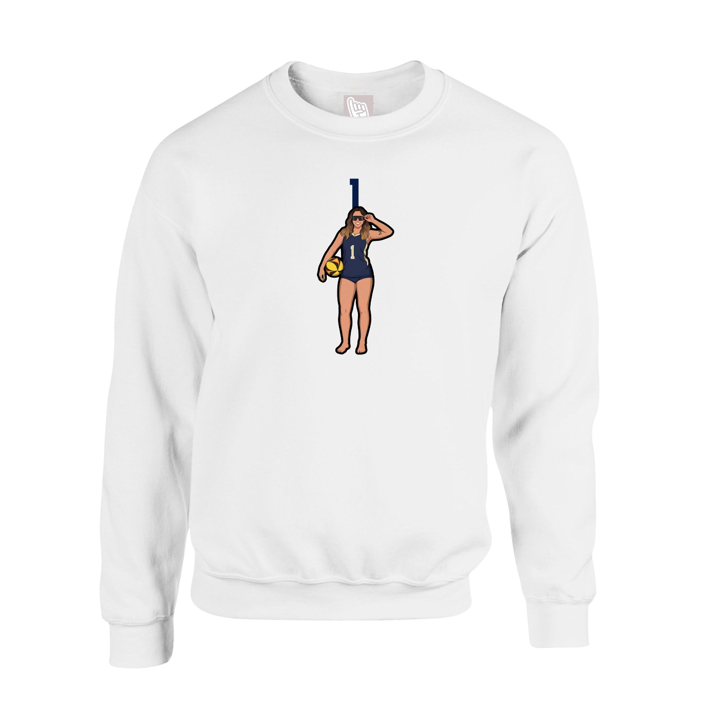 Fleece Crew — Number Top in White