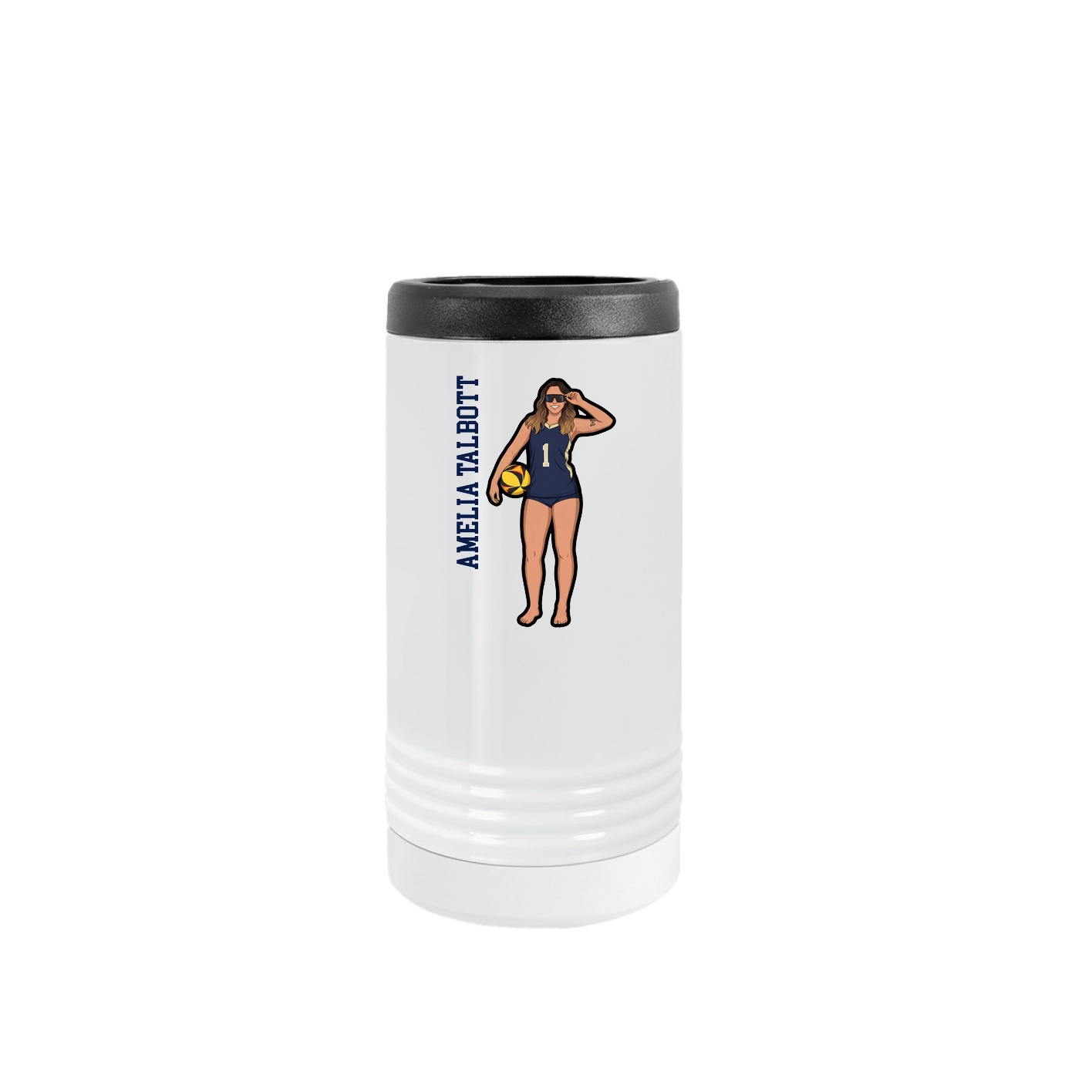 Slim Beverage Holder — Name Vertical in White