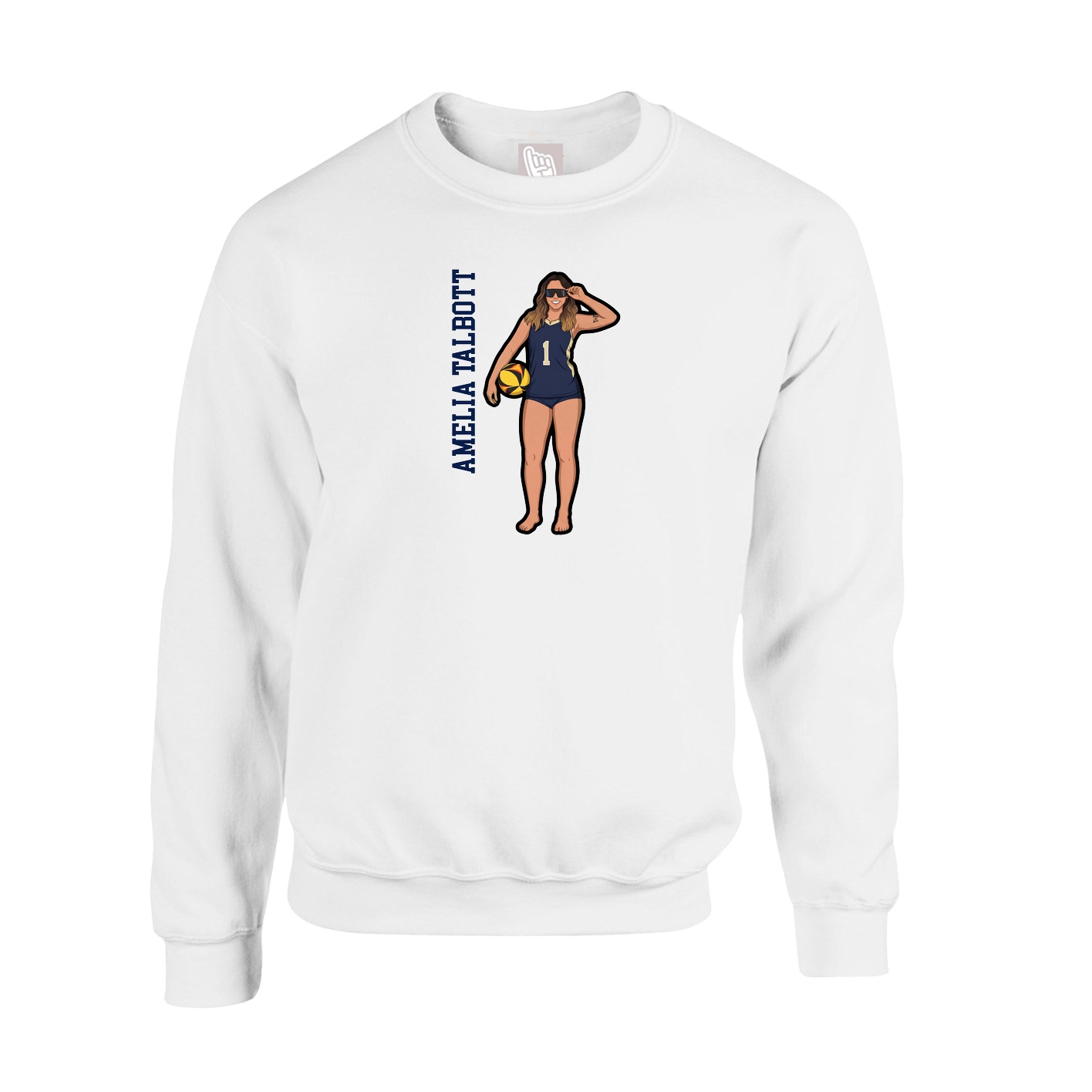 Fleece Crew — Name Vertical in White