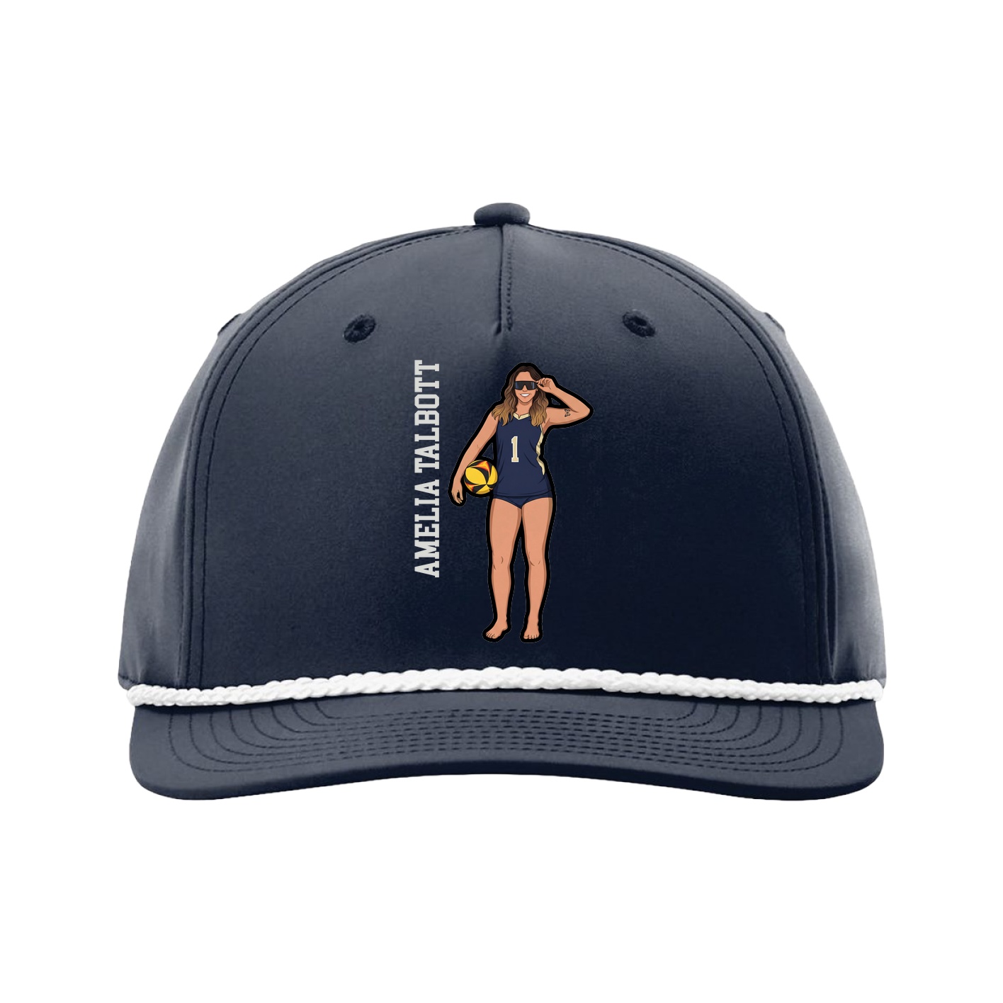 Five-Panel Classic Rope Cap — Name Vertical in Navy