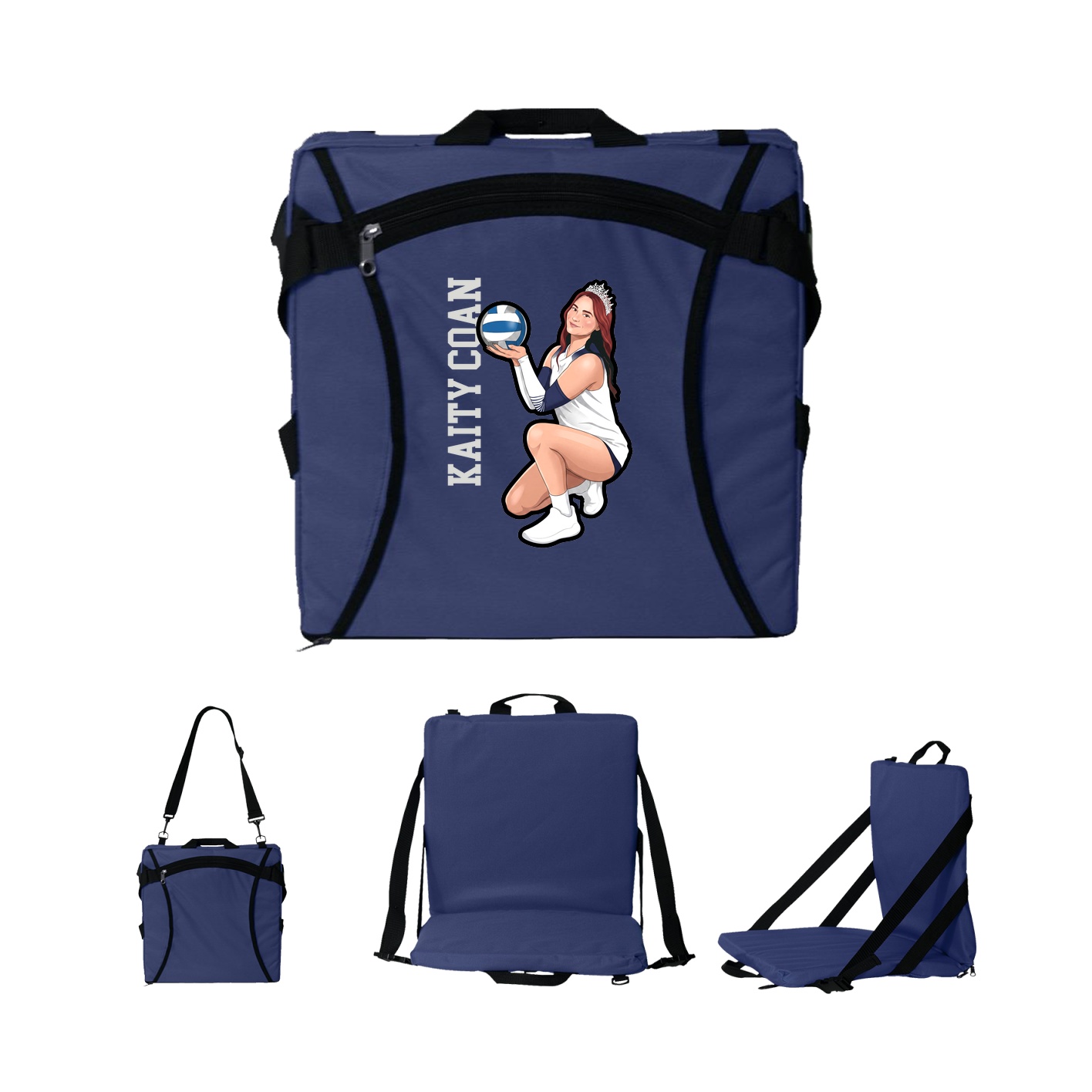 Folding Stadium Seat — Name Vertical in Navy