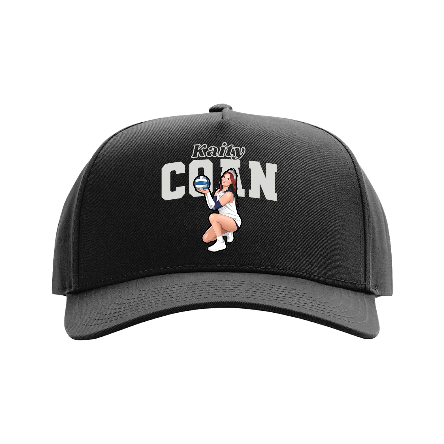 Full Fabric Five-Panel Champ Cap — Name Arch in Black
