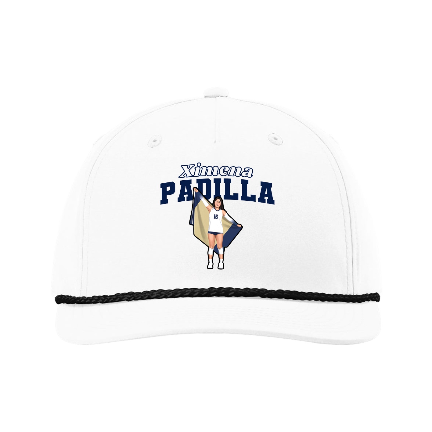 Five-Panel Classic Rope Cap — Name Arch in White