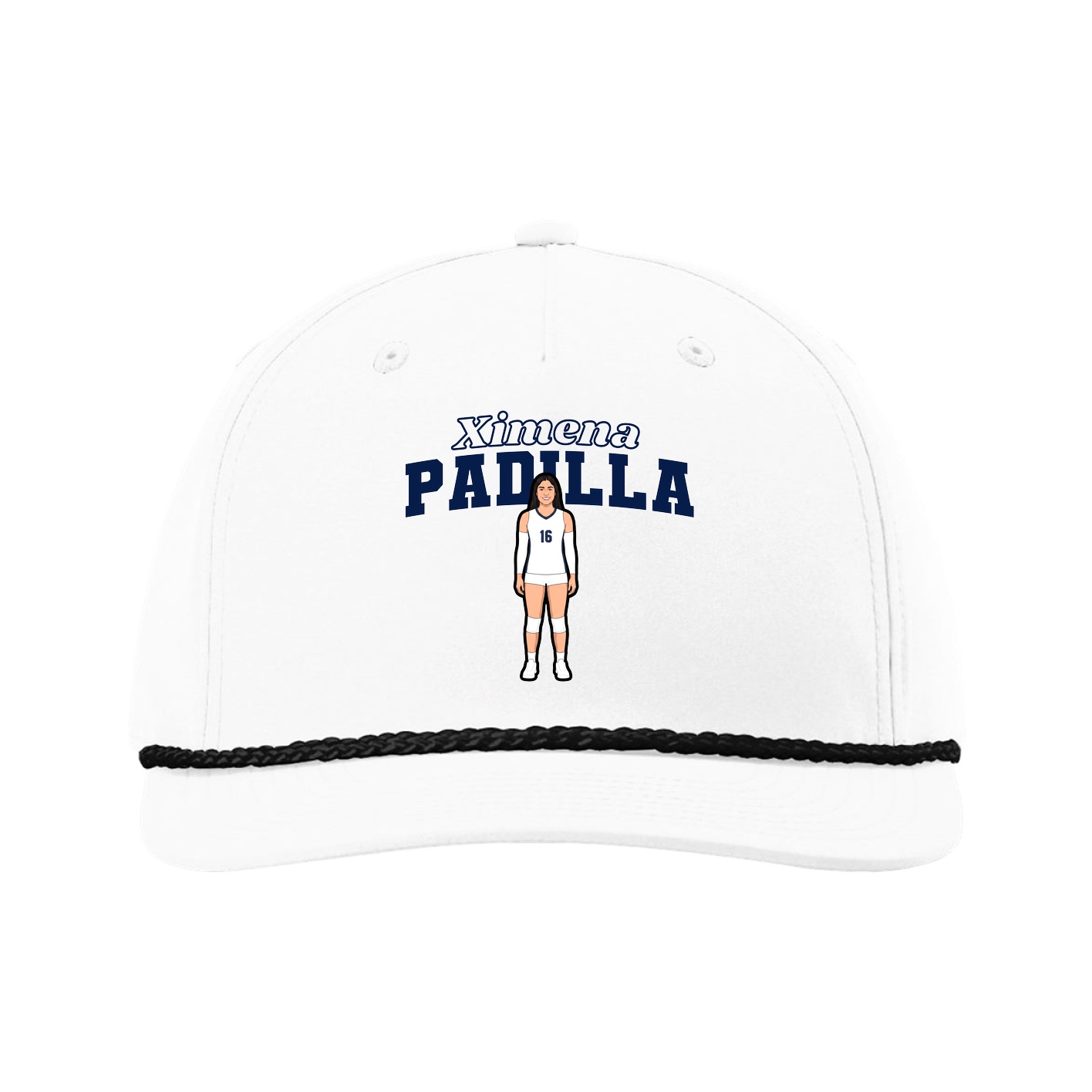 Five-Panel Classic Rope Cap — Name Arch in White