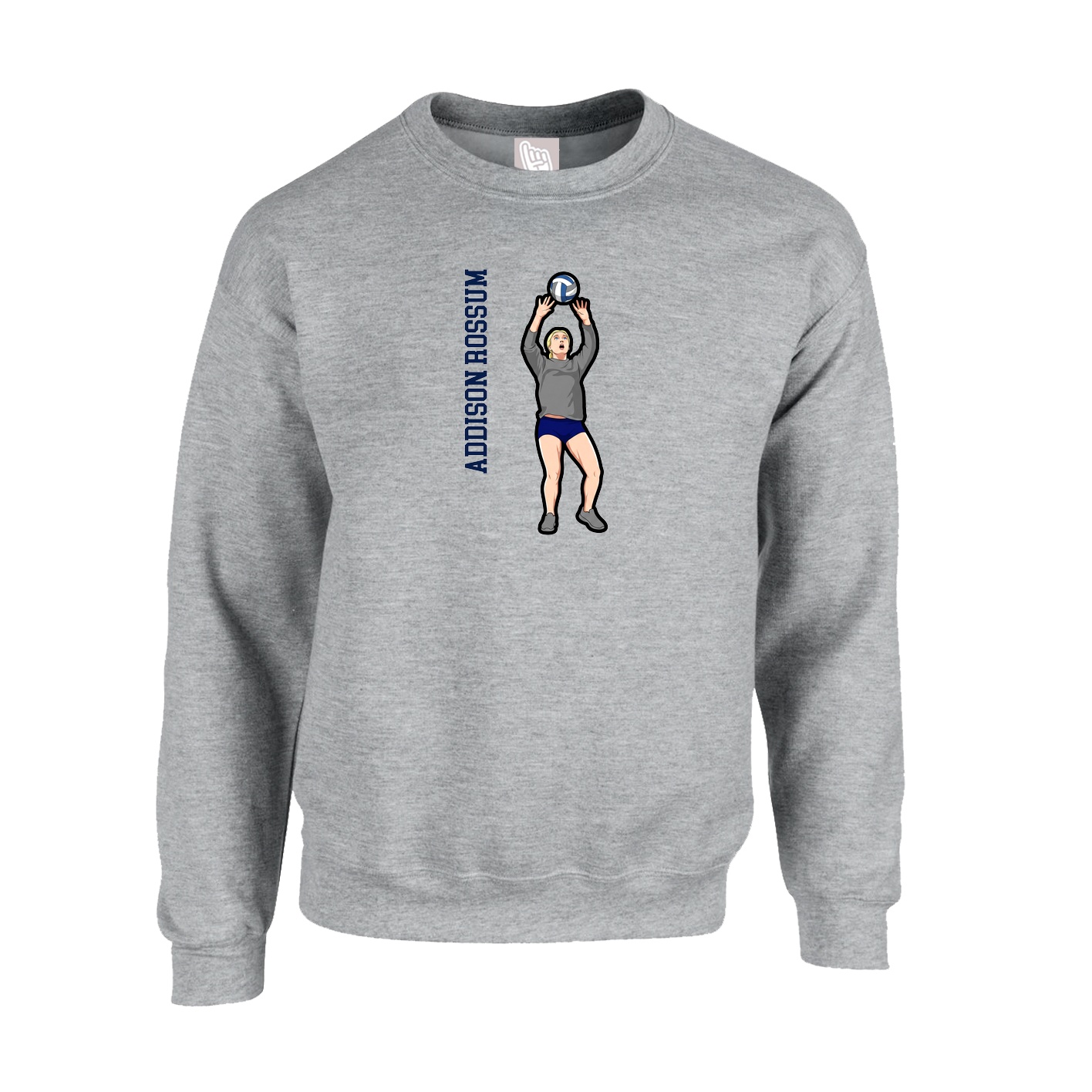 Fleece Crew — Name Vertical in Grey