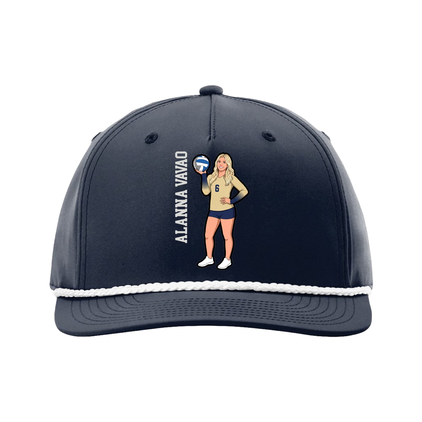 Five-Panel Classic Rope Cap — Name Vertical in Navy