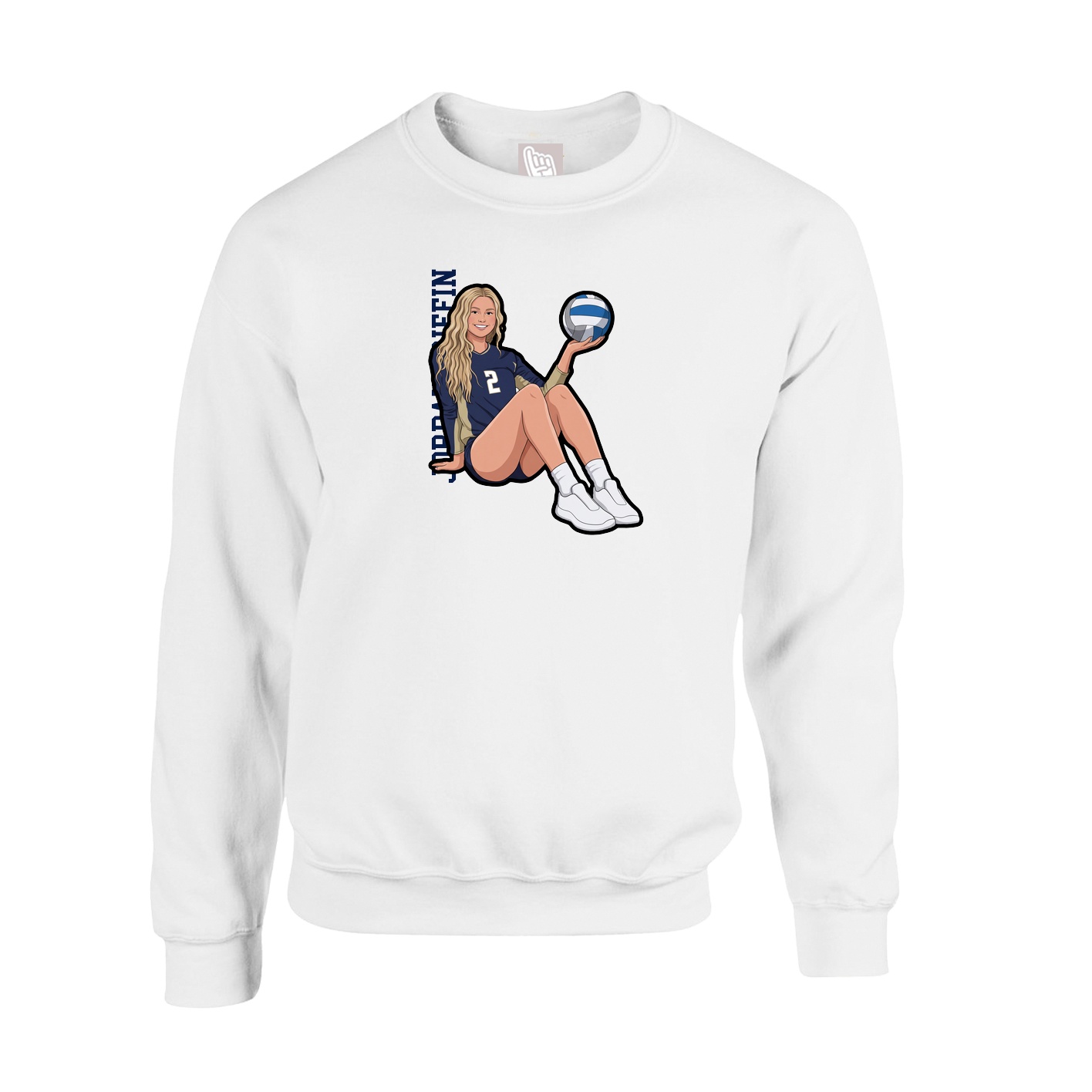 Fleece Crew — Name Vertical in White