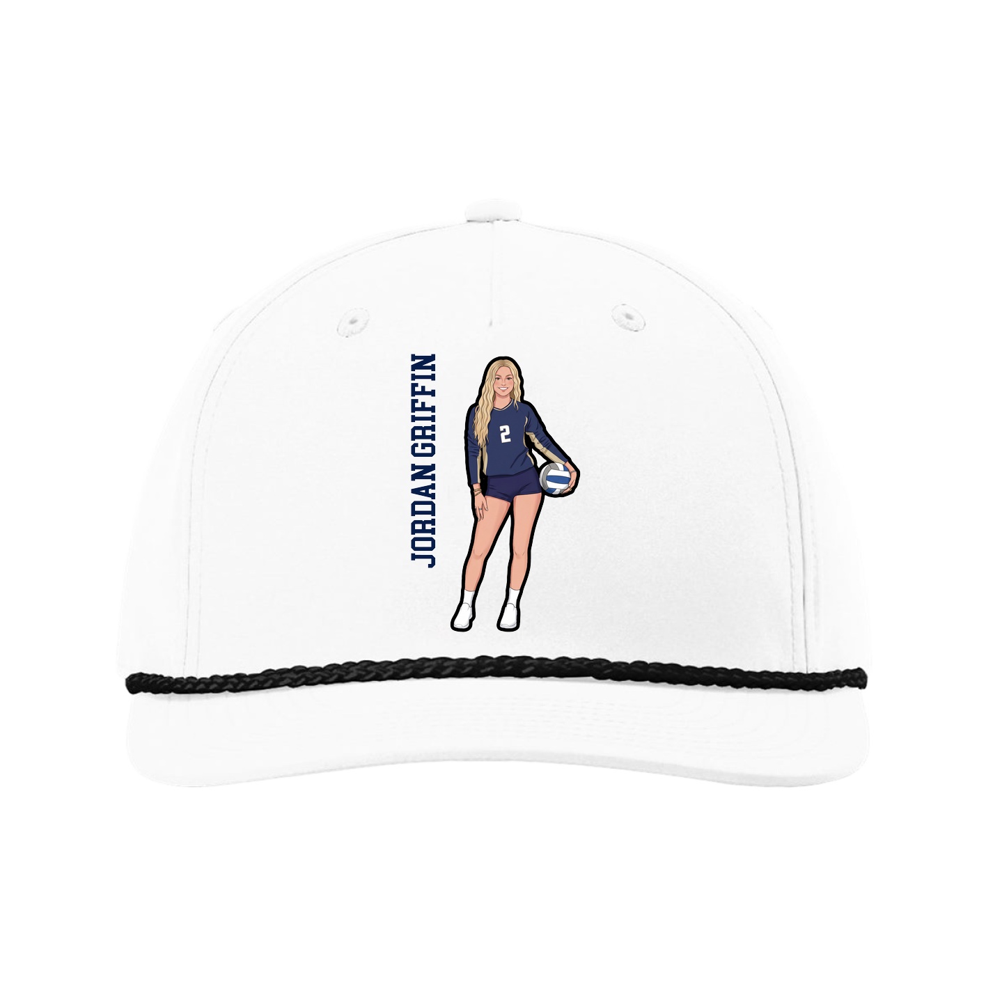 Five-Panel Classic Rope Cap — Name Vertical in White