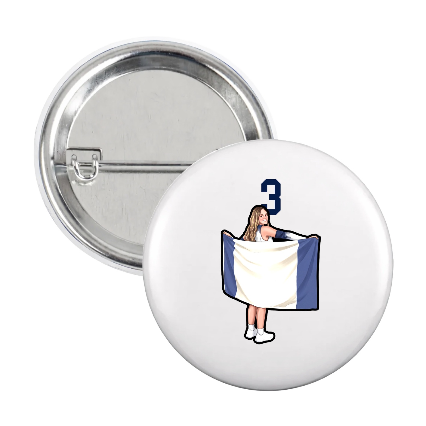 Game Day Button — Number Top in White