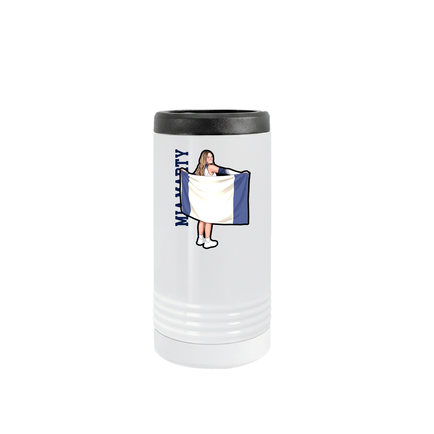Slim Beverage Holder — Name Vertical in White