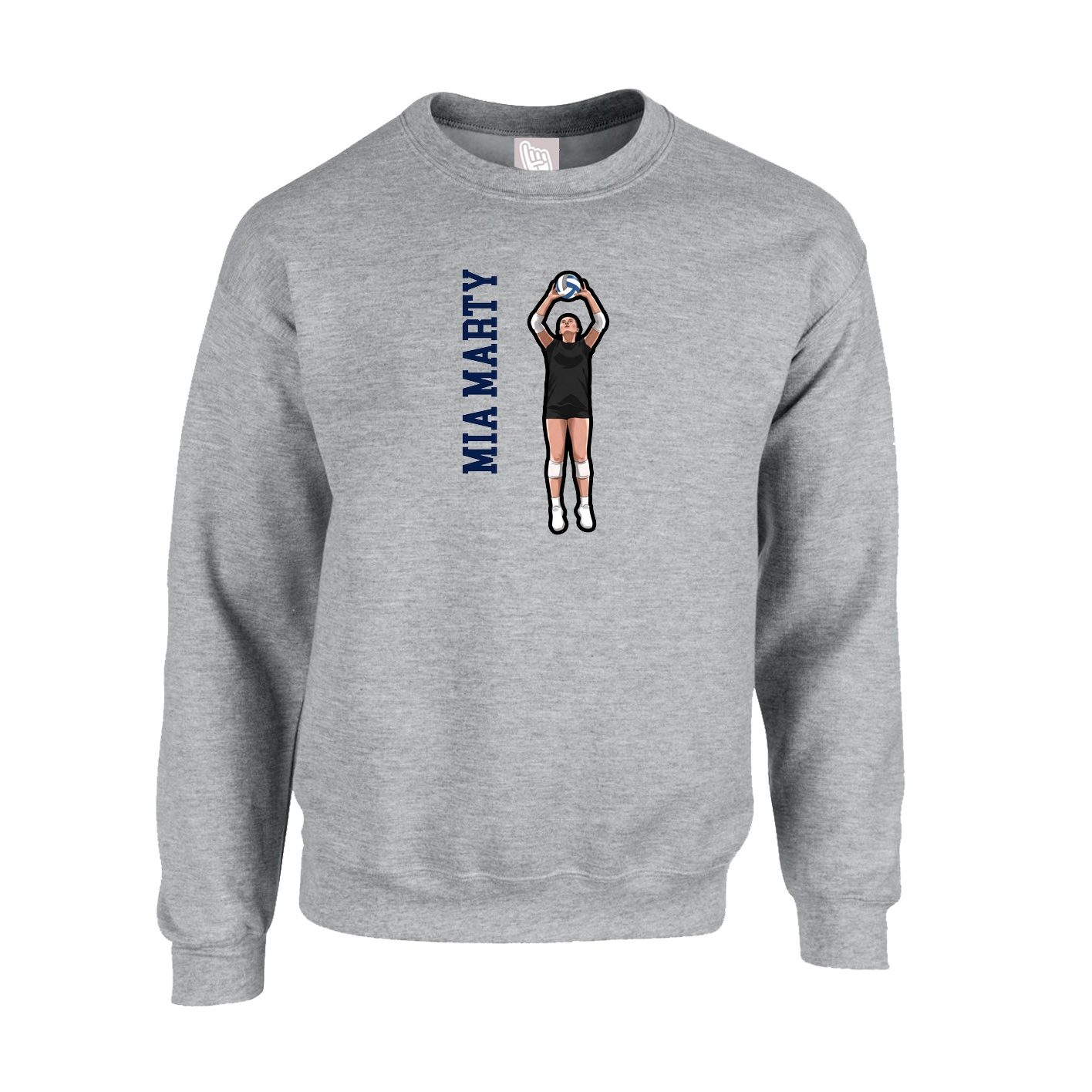Fleece Crew — Name Vertical in Grey