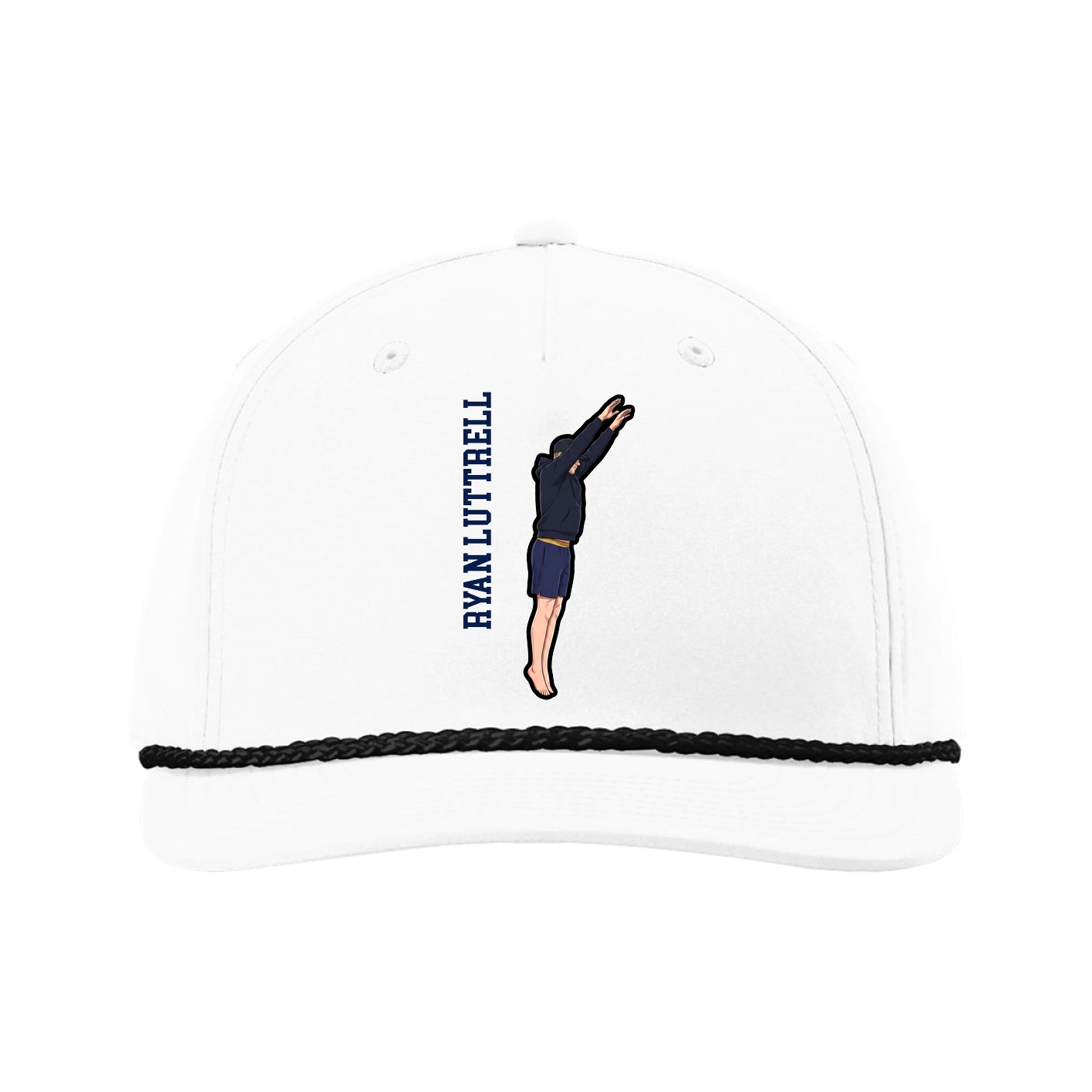Five-Panel Classic Rope Cap — Name Vertical in White